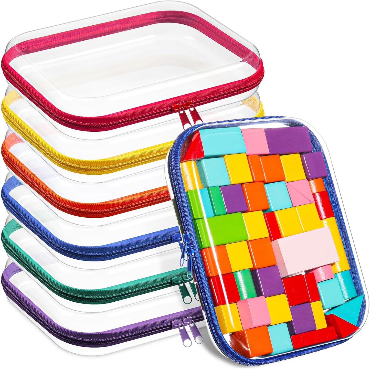 Sanwuta 6 Pcs Clear Hard Zipper Case Pencil Pouches Hard Plastic Zipper Pouches Makeup Bag Transparent Cases for Snacks Plastic Storage Organizer Box for Travel