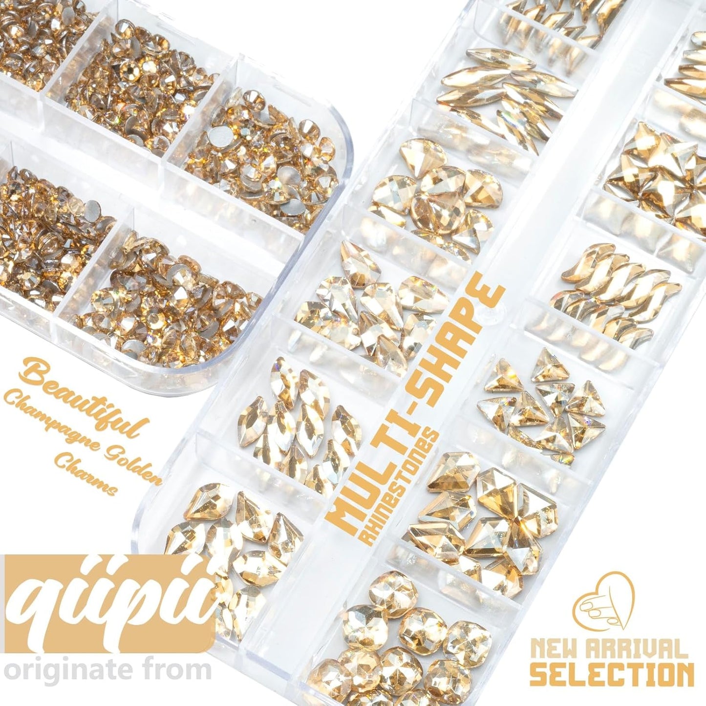 4080Pcs Champagne Golden Nail Rhinestones Flatback Gold Crystals Gems Round Beads K9 Glass Stones Diamonds Jewels Nail Art Supplies Nail Charms Supplies for Nails Faces Eyes Makeup Body Beauty