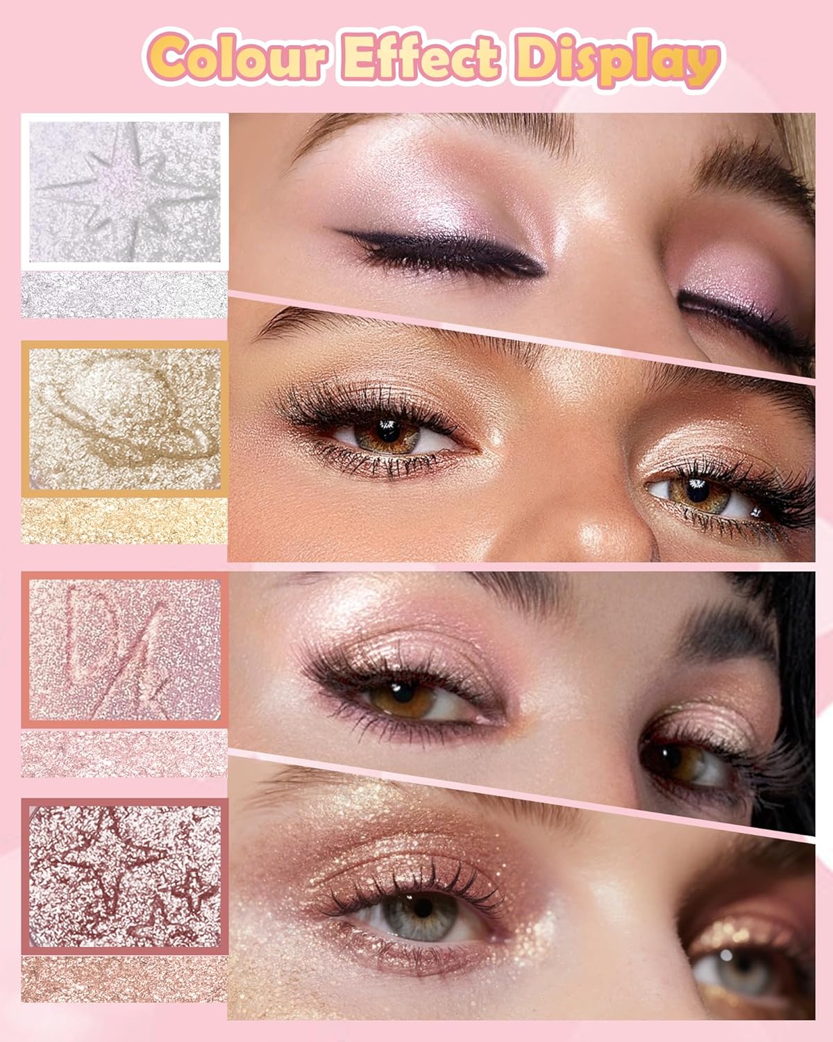 Holographic Multichrome Gold Glitter Eyeshadow&Highlighter Palette, Sparkling Color Shift Metallic Shimmer Face Eye Shadow Palette,Highly Pigmented Creamy Mini Facial Illuminator Fairy Makeup-01