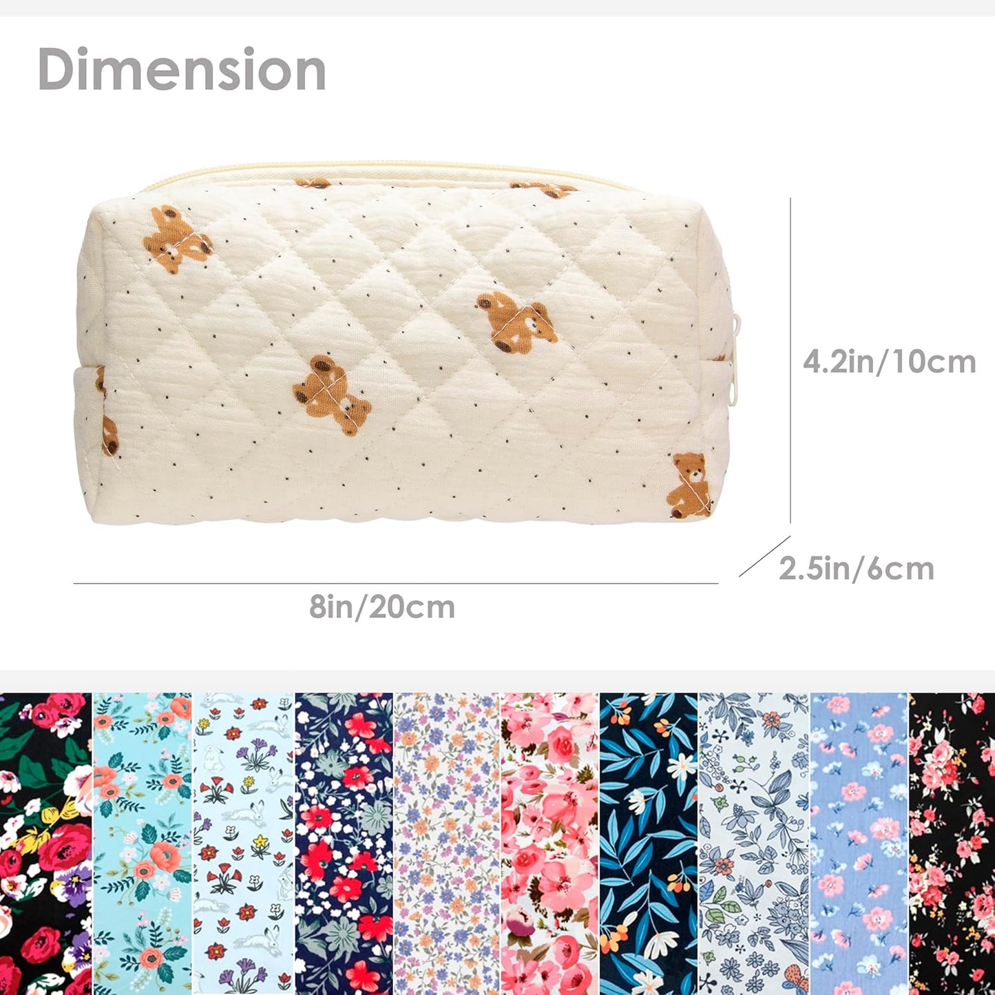 PAZIMIIK Vintage Quilted Makeup Bag Cosmetic Pouch for Brushes Pencils and Travel Make Up Accessories for Women and Girls Bear Beige