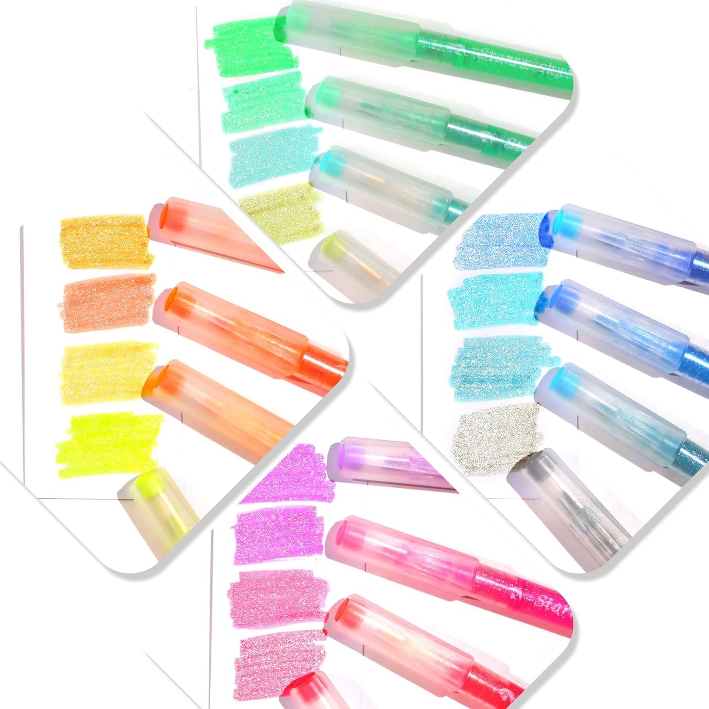 Glitter Highlighters, 16-Count, Chisel Tip Glitter Highlighters Assorted Colors, Sparkly Pastel Highlighter Markers for Adults Journaling Coloring Drawing Doodling
