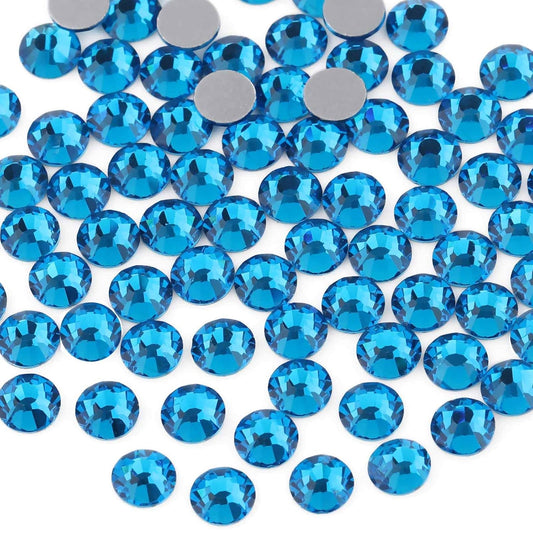 beadsland Flat Back Crystal Rhinestones Round Gems for Nail Art and Craft Glue Fix,Capri Blue (1.9-2.0mm) SS6/1440pcs