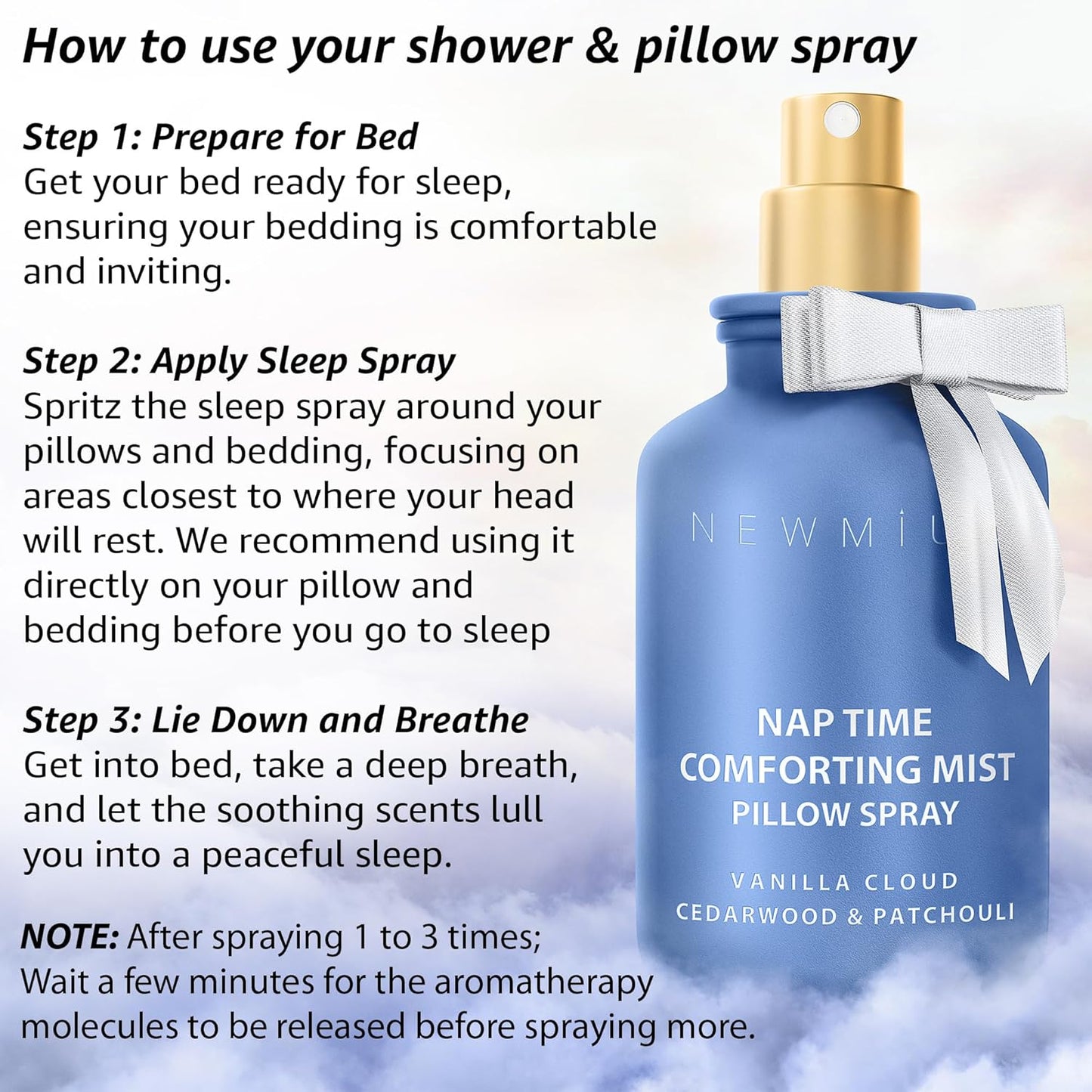 Pillow Spray Calming and Relaxing Pillow Linen Mist Vanilla Cedarwood Essential Oils Stress Relief Aromatherapy Sleep Bedtime Shower Spray Luxury Gift