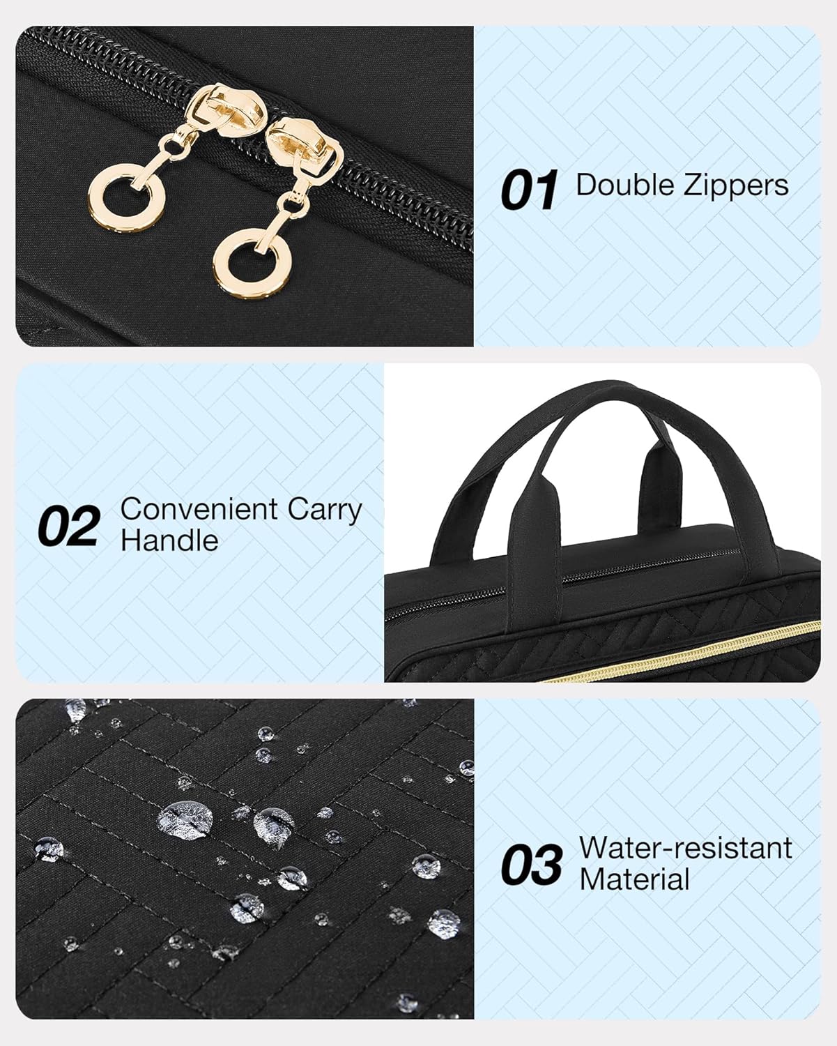 BAGSMART Hanging Travel Toiletry Organizer - Cosmetic Bag for Full Sized Toiletries, Basic-Black