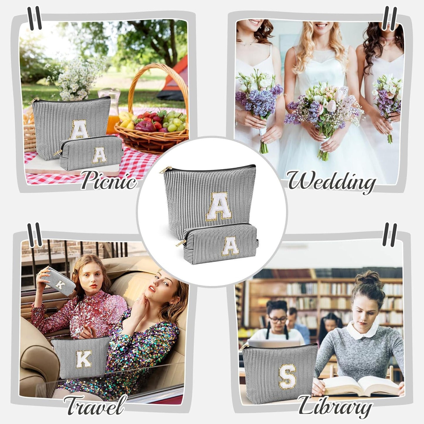 YOOLIFE Makeup Bag for Women - Personalized Makeup Pouch for Girlfriend Bridesmaid Wife | Travel Toiletry Bag for Her Mom | Skin Care Bag Birthday Gift for Sister Friend Sweet 16 Gifts Black V