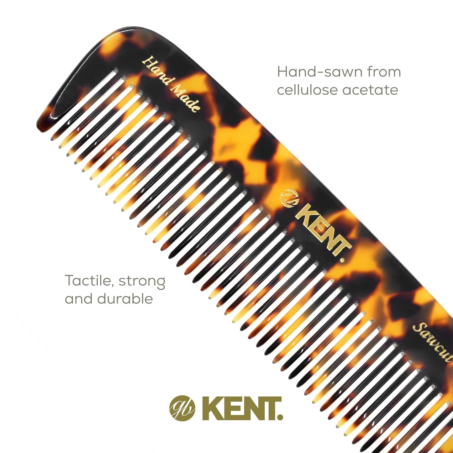 Kent 12T TY Wide Tooth Detangling Pocket Comb - Handmade for Thick, Curly, and Wavy Hair, Large Tooth Grooming Comb for Hair, Beard, and Mustache - Saw-Cut