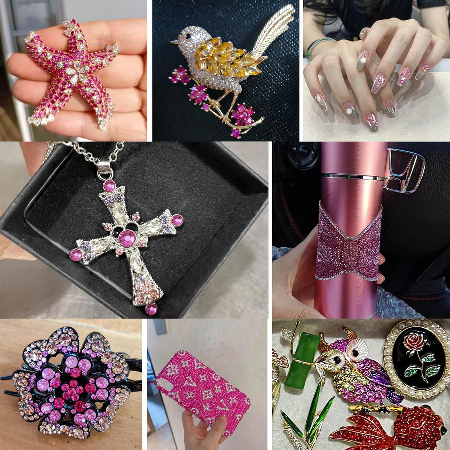 Beadsland 1440pcs Flat Back Crystal Rhinestones Round Gems for Nail Art and Craft Glue Fix, Fuchsia,SS6,1.9-2.1mm