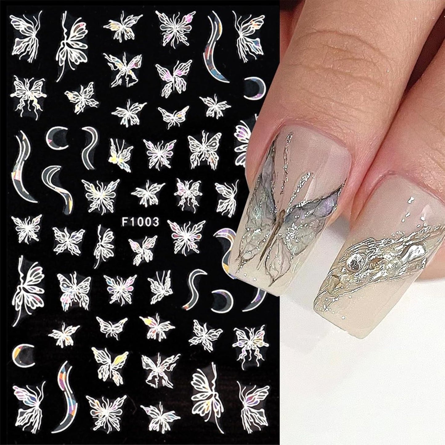 Butterfly Nail Art Stickers Decals 3D Self-Adhesive Laser Butterfly Nail Stickers Holographic Butterflies Design Nail Art Supplies for Women Acrylic Nail Art Decoration Accessories 8 Sheets