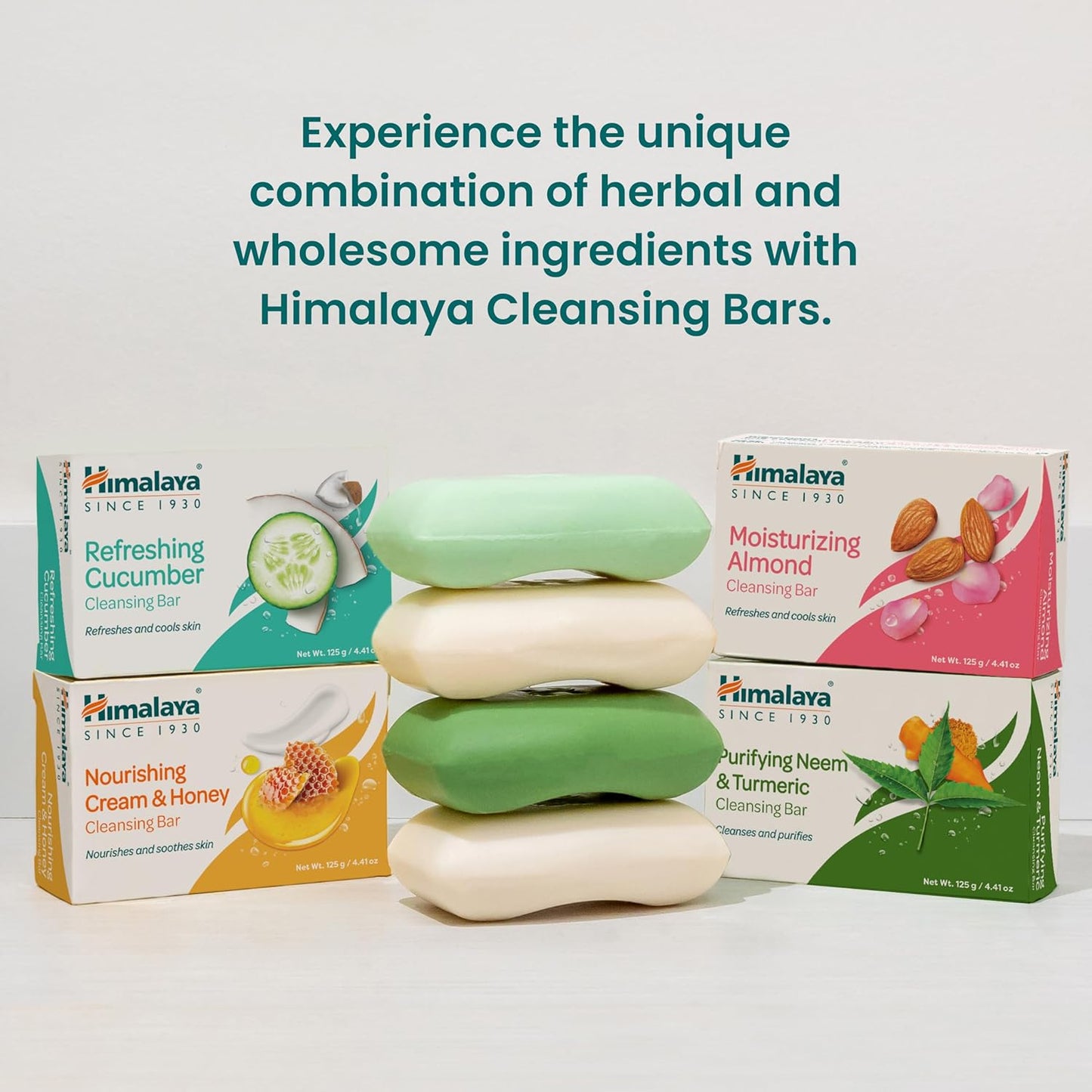 Himalaya Cleansing Bar Soaps Variety Pack, Neem & Turmeric, Almond, Cream & Honey and Cucumber, 4.41 oz, 12 Pack