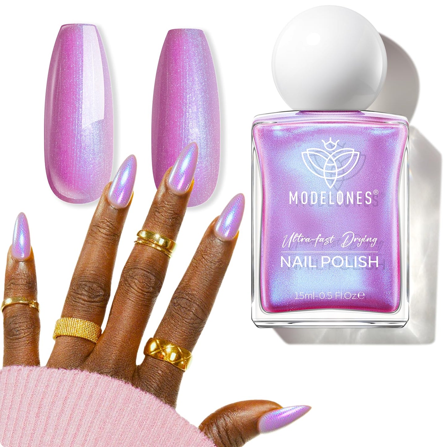 modelones Chrome Purple Nail Polish, 15 ml Quick Dry Nail Polish Mermaid Iridescent Shimmer Pearl Purple Nail Lacquer Long Last Shine Nail Art DIY Home Manicure Gift for Women Girls 0.5 Fl Oz