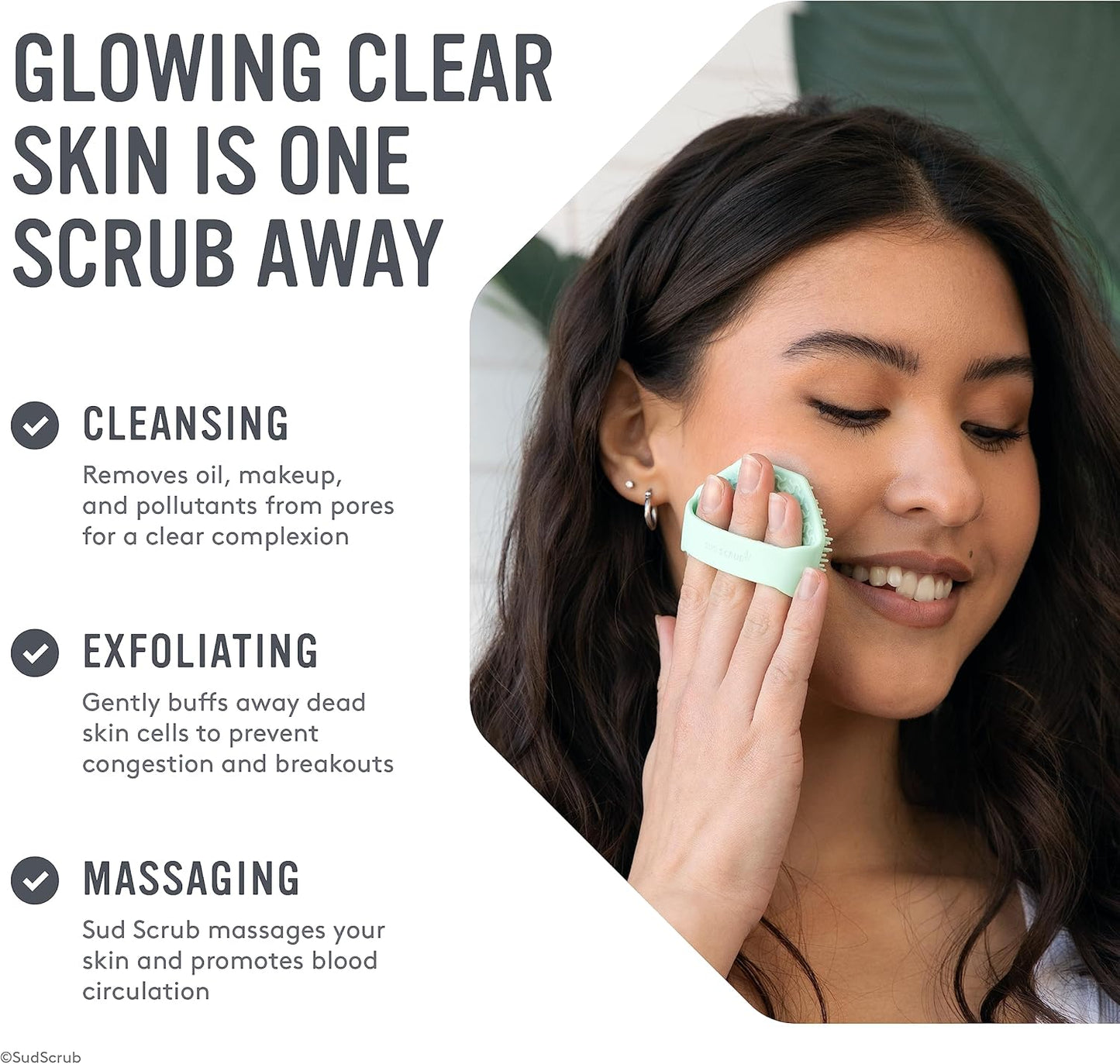 Sud Scrub® Antimicrobial Silicone Face Scrubber, 1 Pack, Gentle Face Exfoliator for Sensitive Skin, Eco Friendly Facial Cleansing Brush, Exfoliating Face Brush for Men and Women (Charcoal)