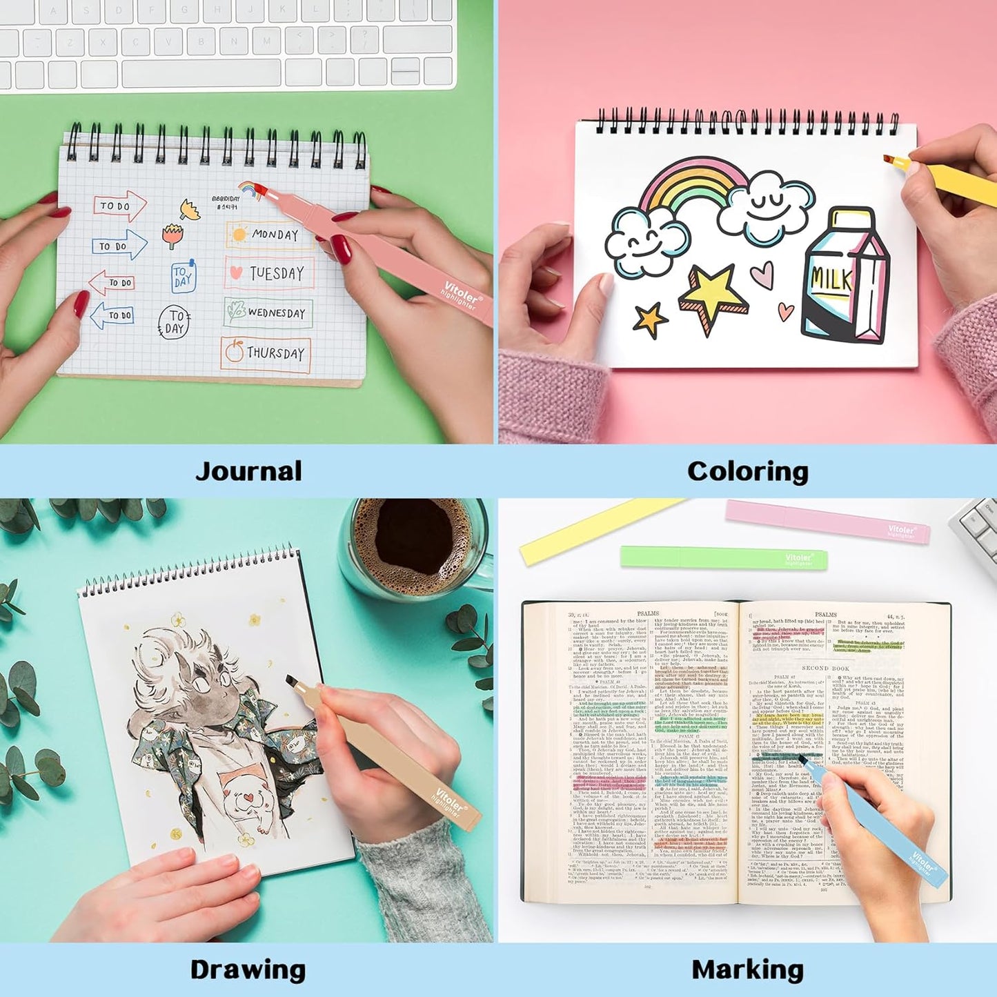 Vitoler 20Pcs Highlighters,Pastel Highlighters Set,Assorted Morandi Color Highlighter, Chisel Tip Bible Highlighter for School Office Supplies