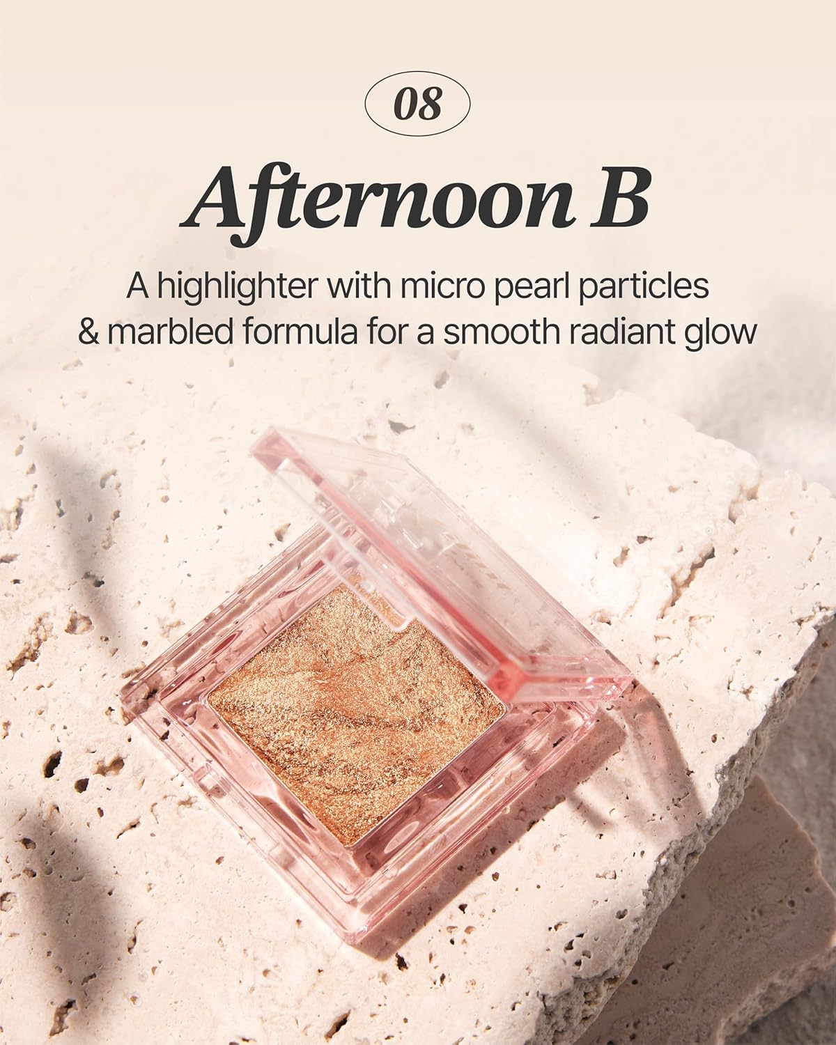 Glint Marble Highlighter (Afternoon Bronze, 0.08oz) - Korean Makeup. Inspired Baked for Smooth, Radiant Glow, Long-Lasting Wear. Enriched with Micro Pearl Particles