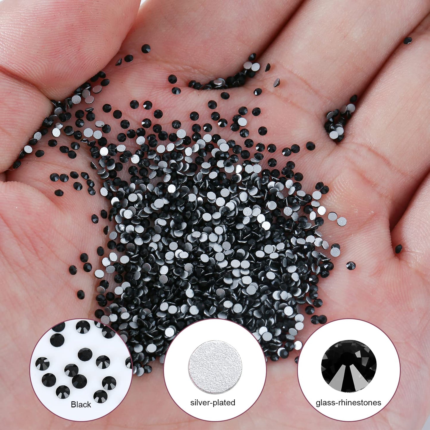 1440Pcs Black Crystal Rhinestones,Glass Flatback Rhinestones Gemstones Mini for Nail Face Makeup Art Crafts Clothes Decoration - (SS8,2.4mm,Black)