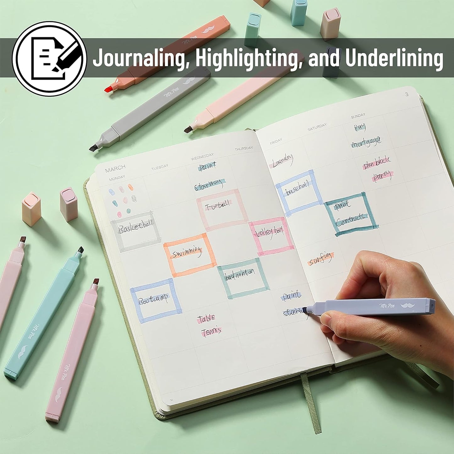 Mr. Pen- Aesthetic Cute Highlighters, 8 pcs, Chisel Tip, Earthy Colors, Assorted Colors,No Bleed Bible Pastel Highlighter Set