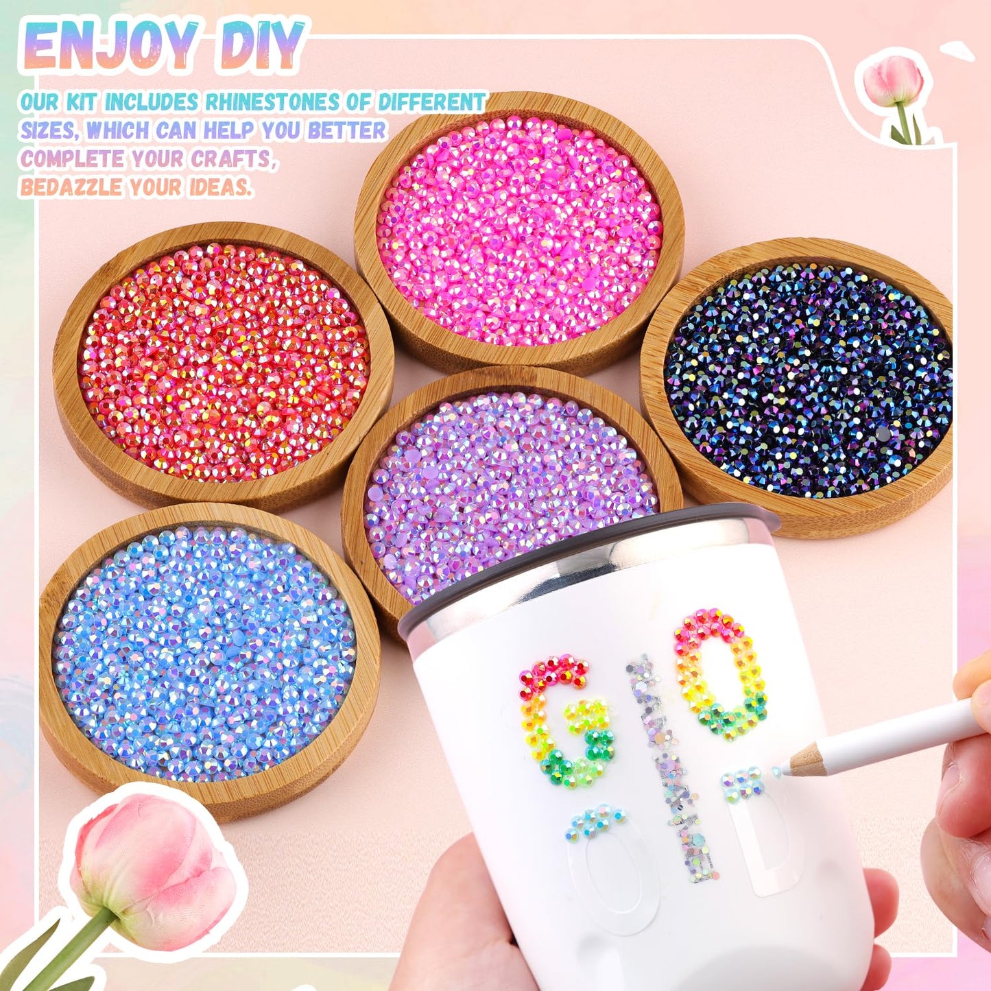 24000Pcs Resin Rhinestones for Bedazzling with B7000 Jewelry Glue, Colorful 3mm Non Hotfix Flatback Gems, Rhinestones for Crafting DIY Crafts Clothing Tumblers Mugs Shoes Fabric Decor Nail Art