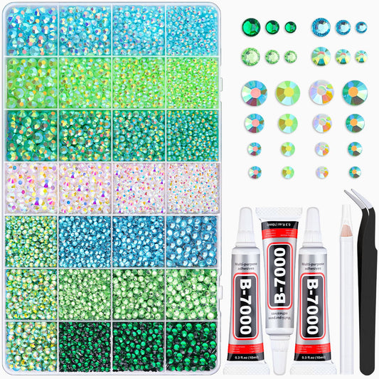 20000Pcs Green Rhinestones for Bedazzling with 3Pcs B7000 Jewelry Glue, Resin Rhinestones for Crafting Crafts，Bedazzler Kit Flatback Gems for Clothing Shoes Tumblers Nail Art