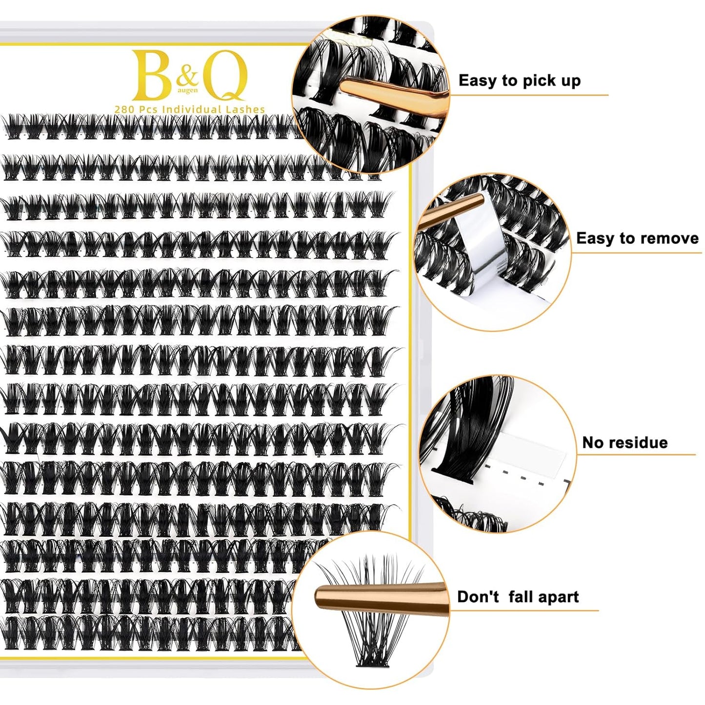 B&Qaugen Lash Clusters 50D-D-18 Individual Lashes 280 Clusters False Eyelash Extensions at Home (50D-D, 18MM)