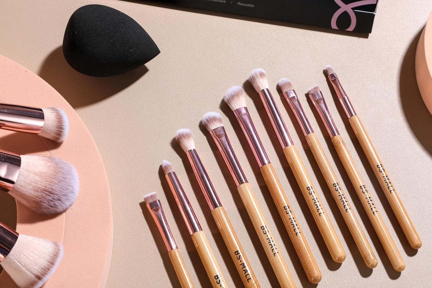 BS-MALL 14 Pcs Makeup Brushes Set with 1 Pcs Makeup Sponge – Essential Foundation Powder Concealers, Eye Shadows, Blush Makeup Brushes with Travel Makeup Case (Bamboo)