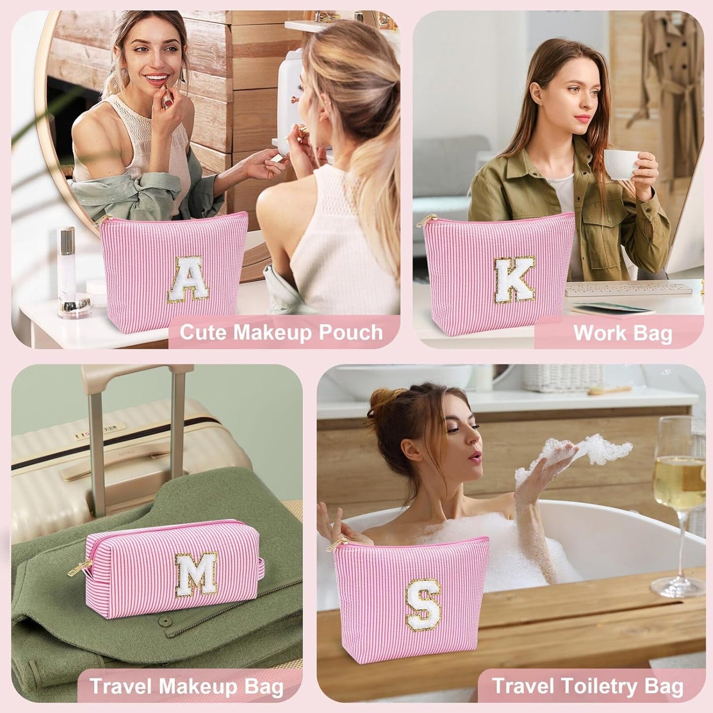 YOOLIFE Birthday Gifts for 3 4 5 6 7 8 9 10 11 12 13 Year Old Girls - Personalized Cute Pink Initial Birthday Gifts for Kids Makeup Bag for Girls Daughter Sister Teacher Friend Girlfriend K