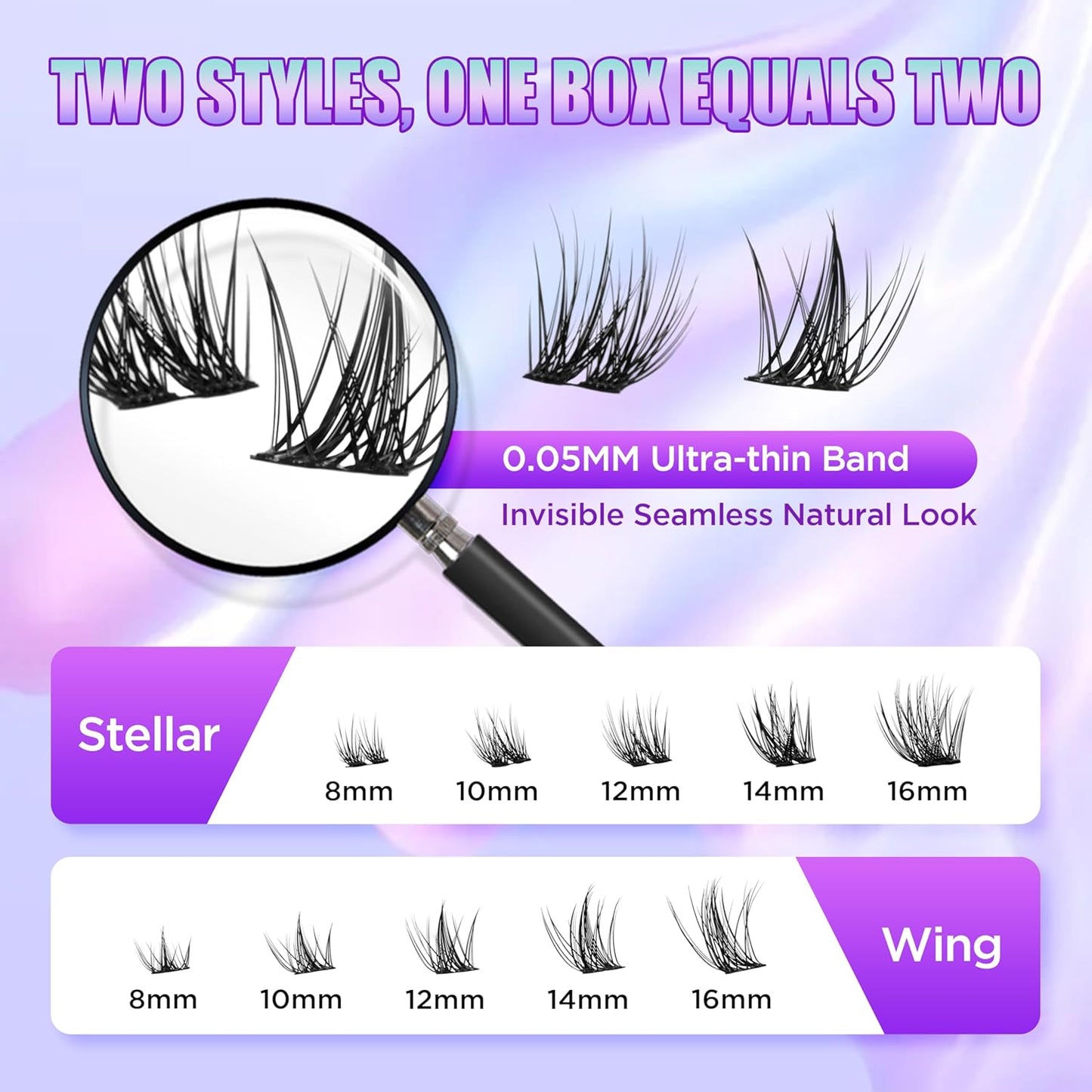 Lash Extension Kit DIY Lash Clusters Kit Eyelash Extensions Individual Lashes Extensions with (Bond,Seal,Tweezers,132Pcs,Stellar+Wing,10-16mm)