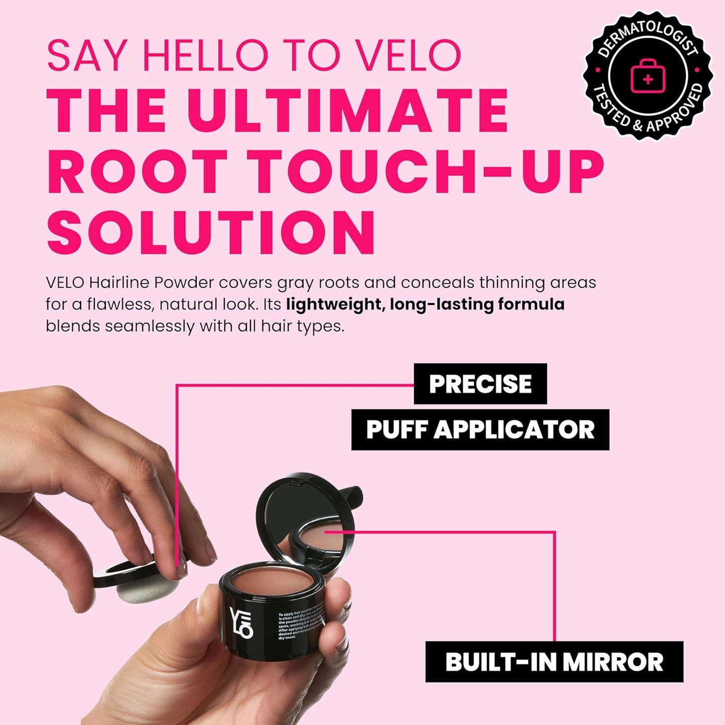 VELO Hairline Powder–AUBURN Hair Root Touch Up Powder for Women & Men–Instantly Covers Gray Hair, Thinning Hair & Bald Spots–Sweatproof Root Cover Up–Puff & Mirror Compact, 13 Shades