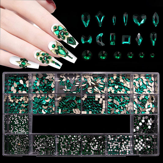 HOINCO 3100Pcs Flat Back Rhinestones for Nails - Mix 20 Styles Gems, 600 Diamonds + 2500 Round Beads for Crafts With Tweezers Pen