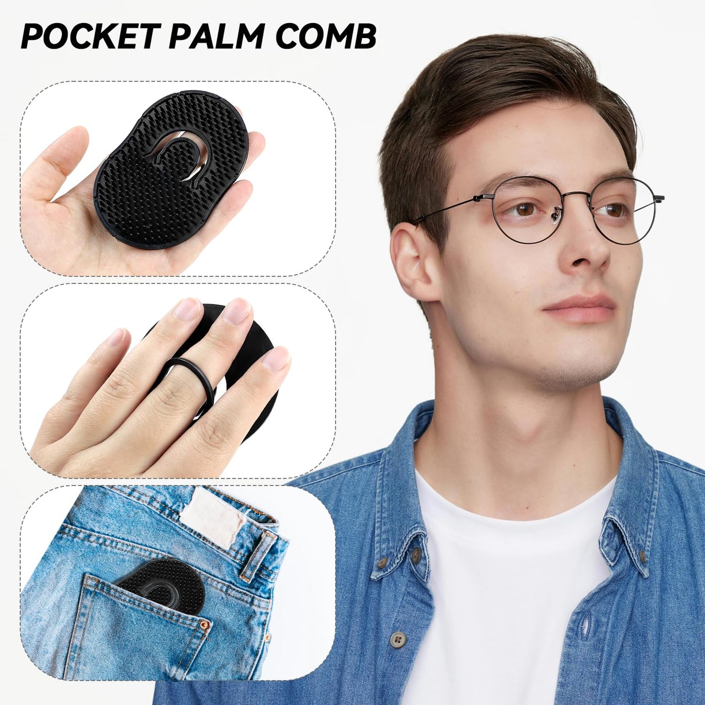 Pocket Palm Combs, Massager Hair Brush Comb Palm Combs for Men Beard Brush, Black pocket brush (10 Pcs Finger Type)