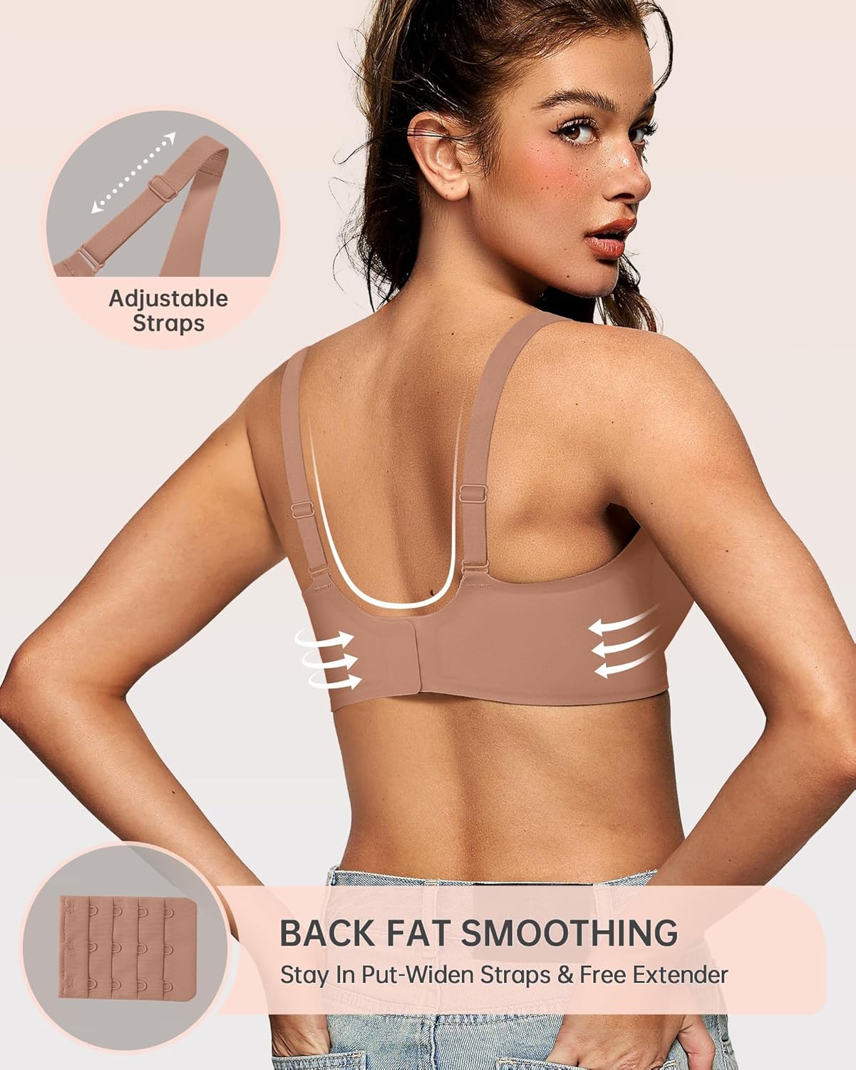 OEAK Womens Deep V Bras Wireless Comfortable Bra Supportive No Underwire Bras Tshirt Push Up Bralettes Plunge Seamless Bra