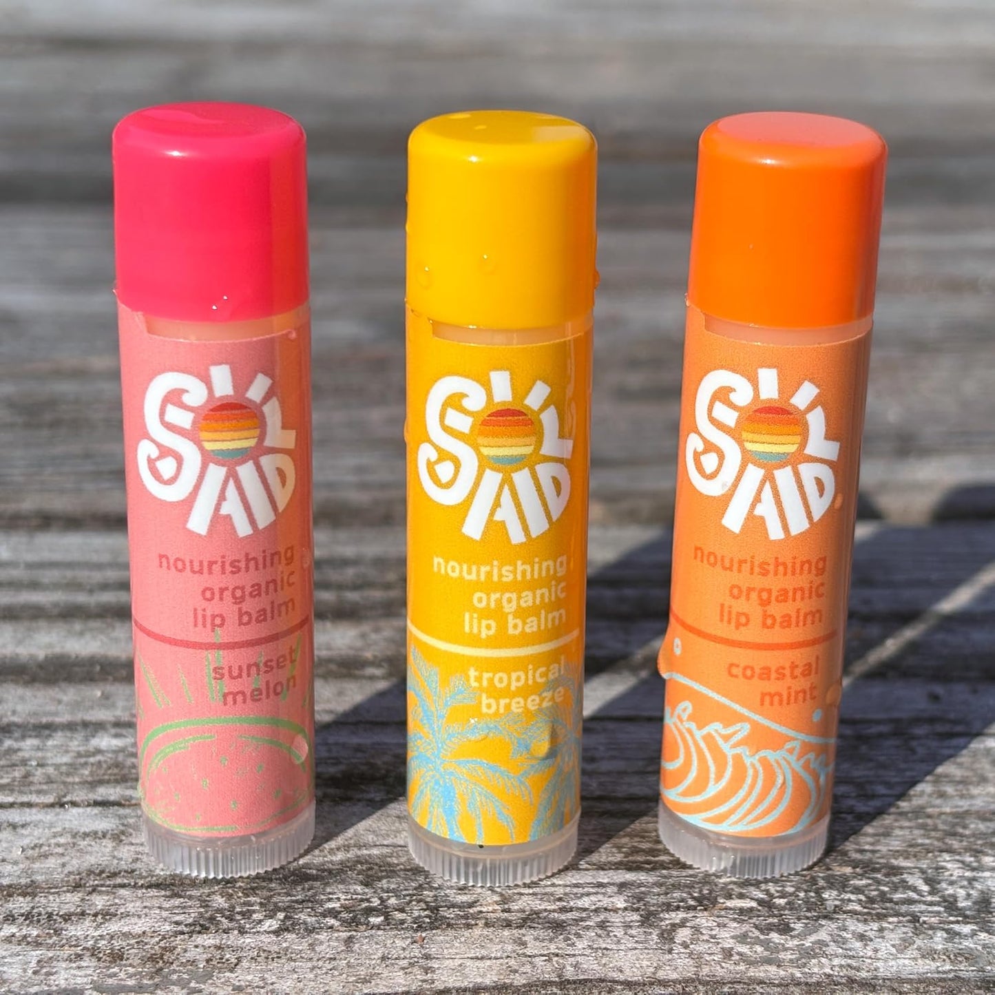 Sol Aid Organic Lip Balm – 100% Natural Lip Moisturizer (3-Pack, Sun Lovers Collection)