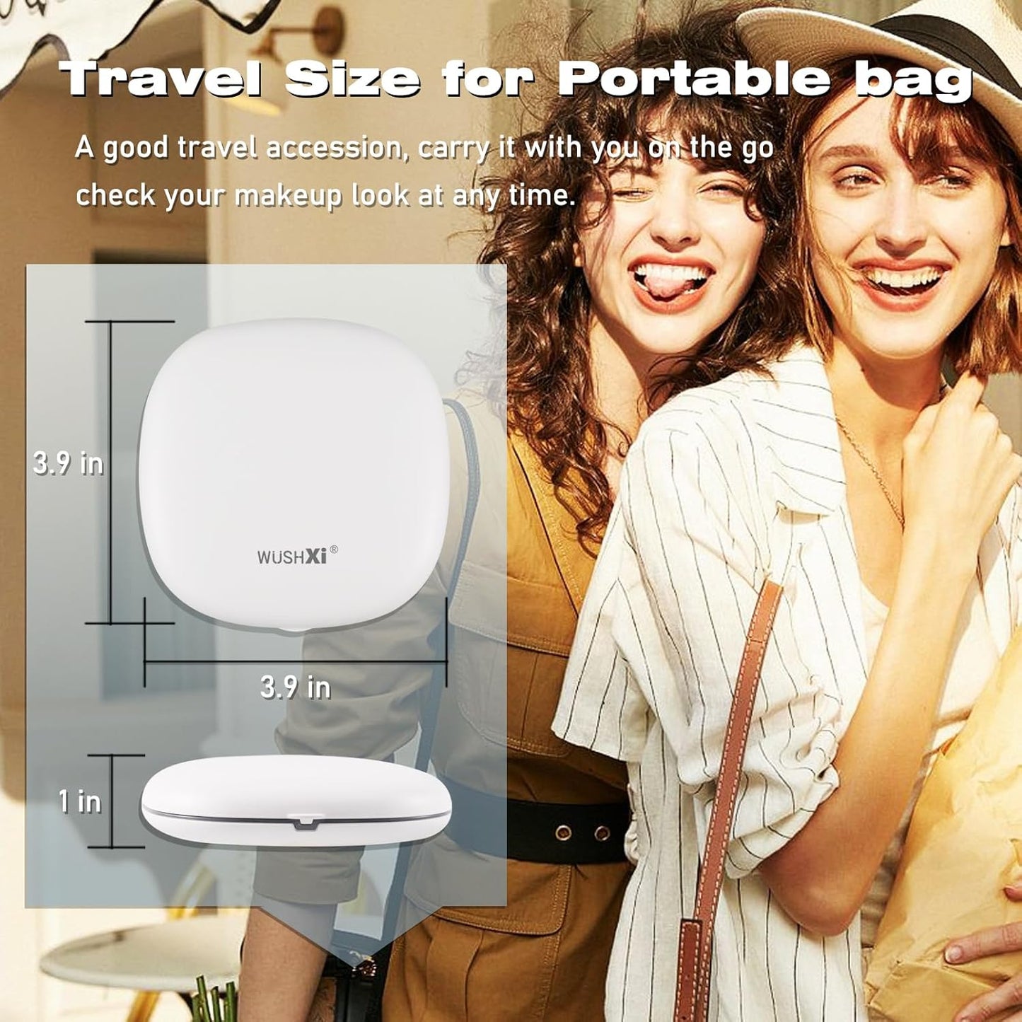 Portable LED Makeup Mirror - Compact Travel Mirror with Light, 10X Magnification, Adjustable Brightness, Rechargeable, for Her, Travel Accessories for Women, Ideal for Purse