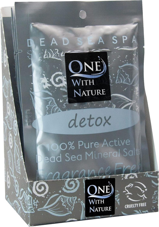 One With Nature 100% Pure Dead Sea Salt for Bath Fragrance Free, 2.5oz 6Pack. High in 21 Essential Minerals, Such as Magnesium, Sulfur, Zinc, Potassium. Skin Nourishing and Therapeutic.