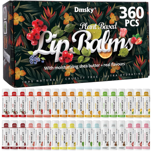 Dmsky Lip Balm Bulk - Fruit Variety Pack, Hydrating for Men, Women, Kids - 0.15 Oz, 360 Count