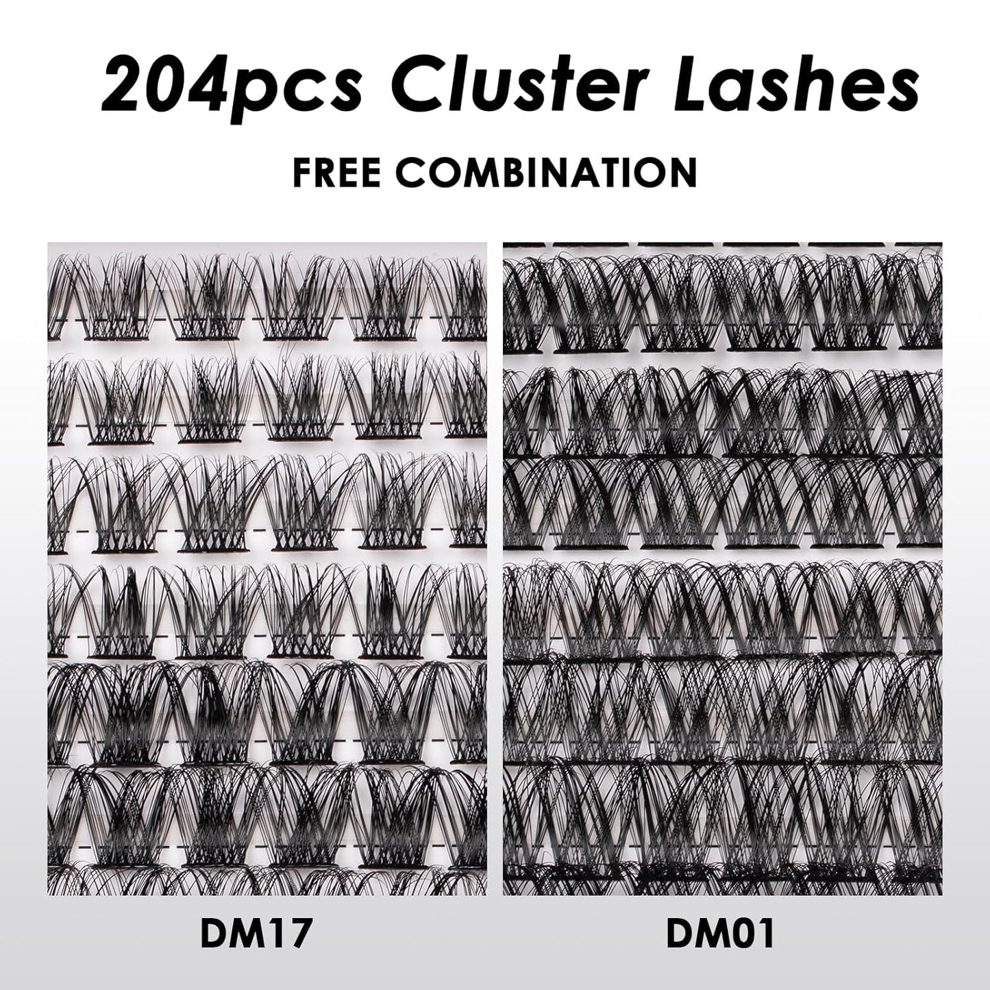 Lash Clusters 204 Pcs Individual Lashes Clusters Eyelash Extensions False Eyelashes DIY Lash Extension Kit Reusable False Eyelashes Natural Look Mix 10-16mm C D Curl(DM01+DM17)