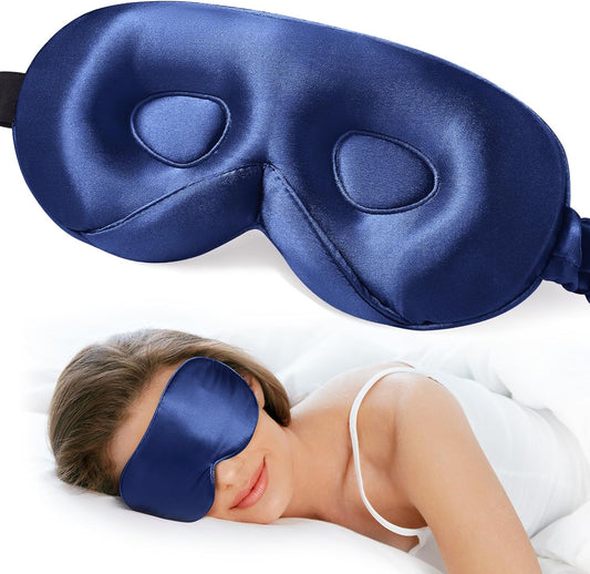 LitBear 100% 22 Momme Mulberry Silk Sleep Mask - 3D Contoured Eye Mask for Men Women, Soft Breathable Sleeping Mask with Adjustable Strap, Perfect Blocks Light for Sleeping (Midnight Blue)