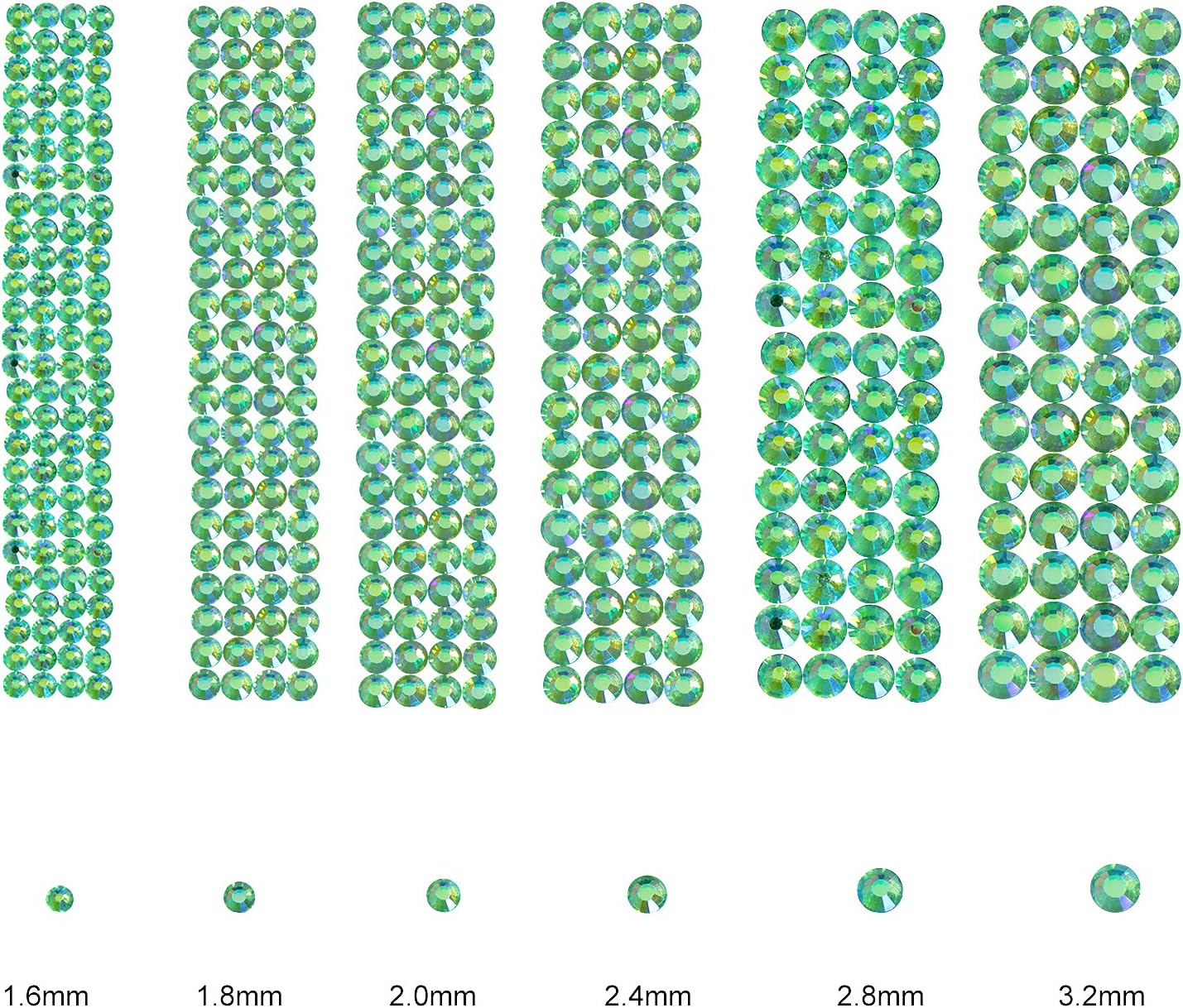 3456pcs Flatback Rhinestones Glass Charms Diamantes Gems Stones for Nail Art 6 Size ss4~ss12 Light Green AB