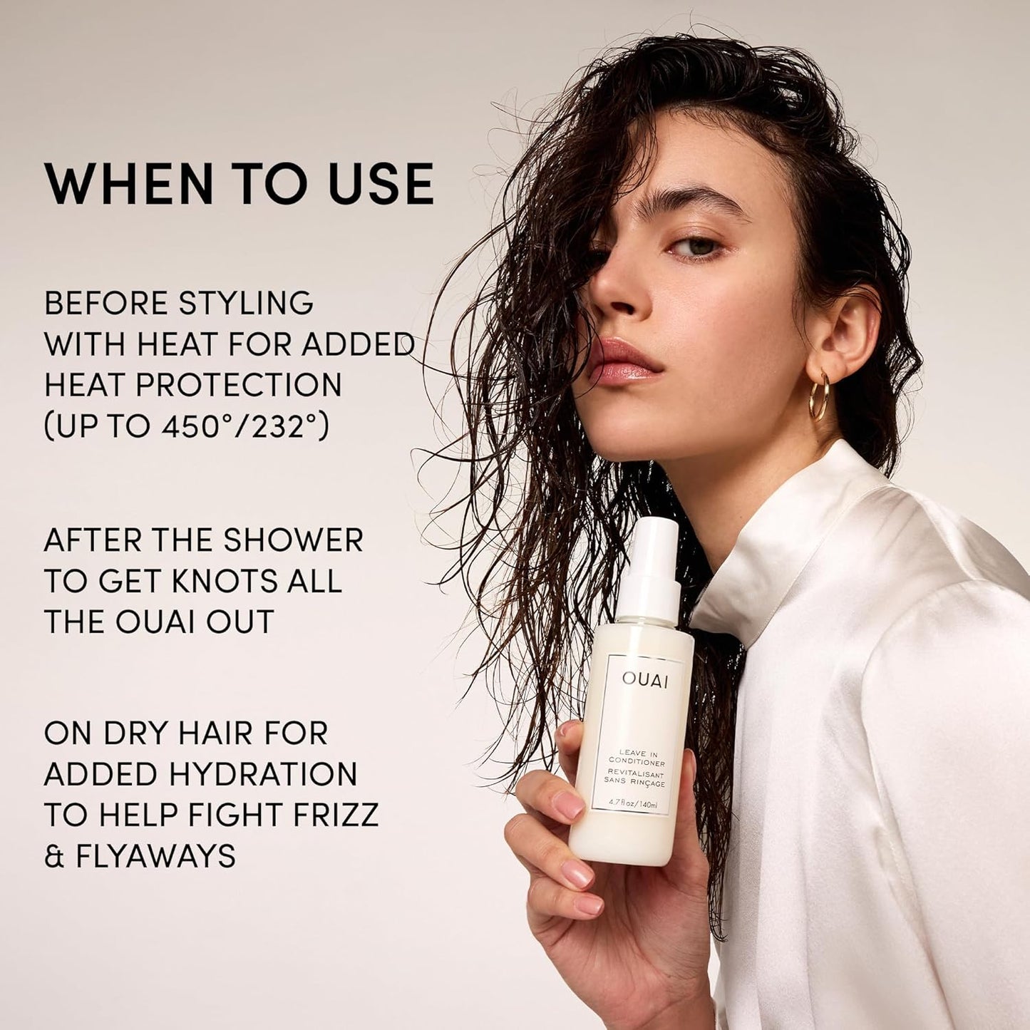 OUAI Leave In Conditioner & Heat Protectant Spray - Prime Hair for Style, Smooth Flyaways, Add Shine and Use as Detangling Spray - No Parabens, Sulfates or Phthalates (4.7 oz)