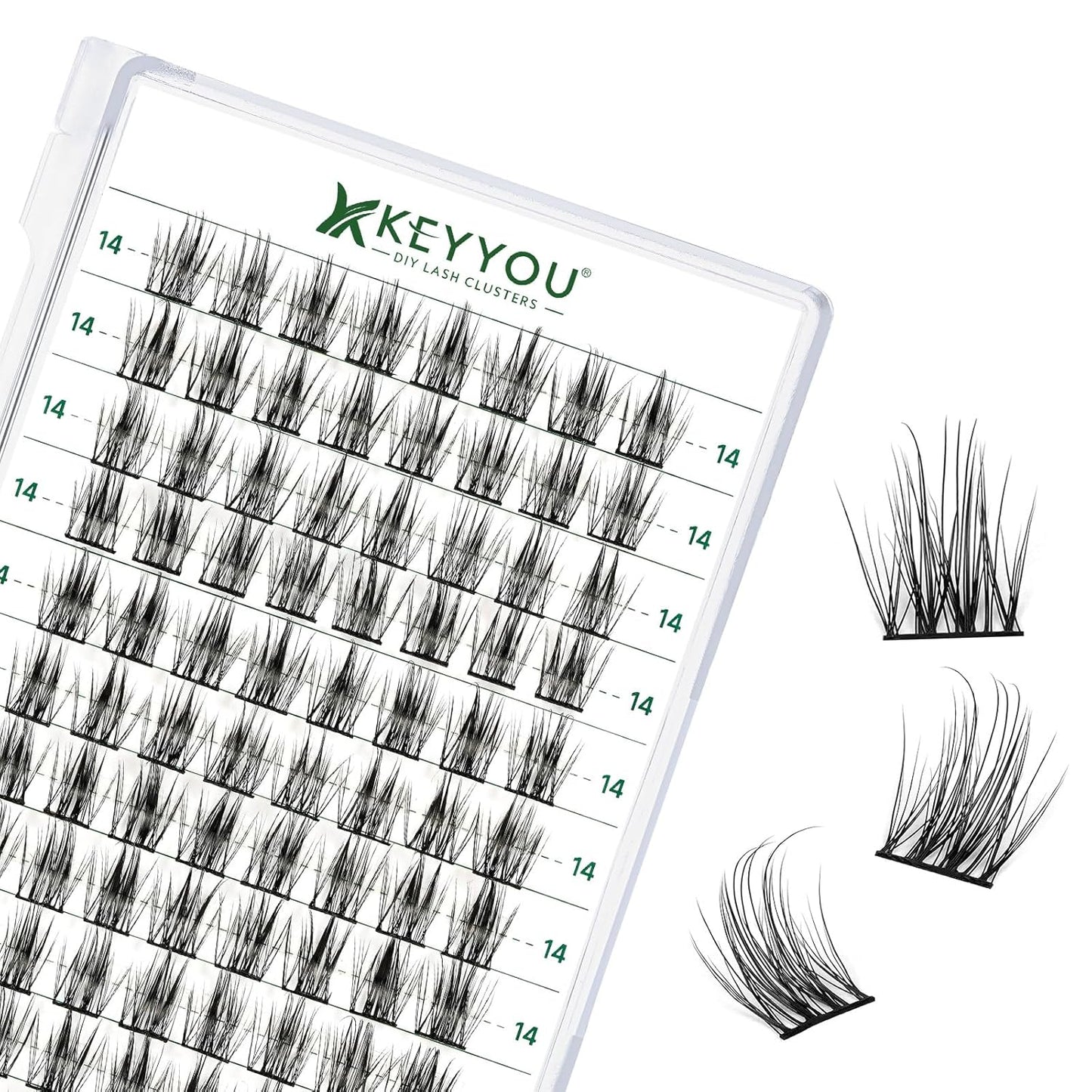 Lash Clusters 96pcs Individual Lashes D Curl 14mm Eyelash Clusters KEYYOU Volume Wispy Lash Extension Soft&Comfortable Easy DIY at Home(Y15,D-14mm)