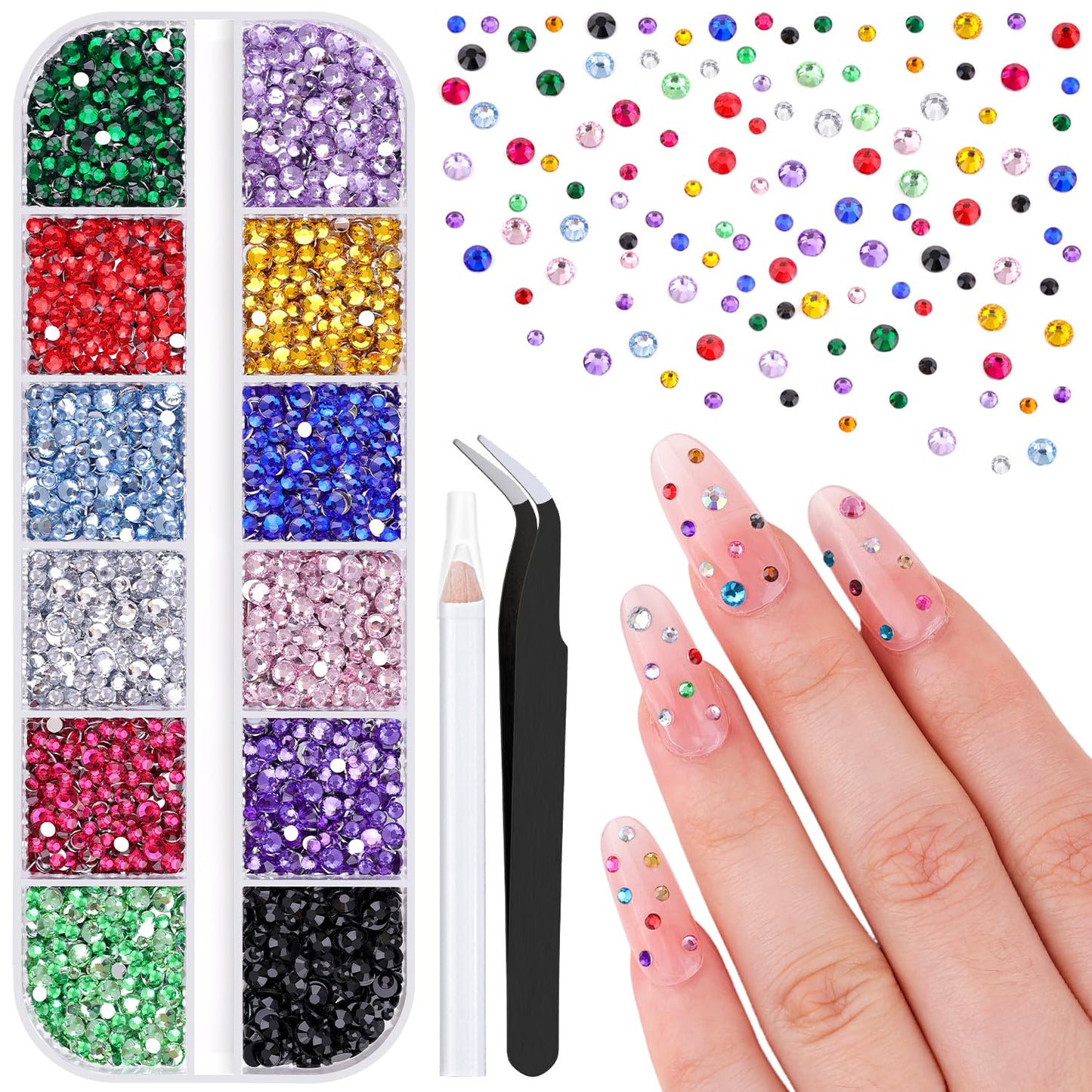 5000Pcs Small Resin Rhinestones for Nail Art, Colorful Rhinestone 2/3MM Flatback Bedazzling Gems, Nail Rhinestones and Gems Crystals Charms for Acrylic Tips Manicure Decor