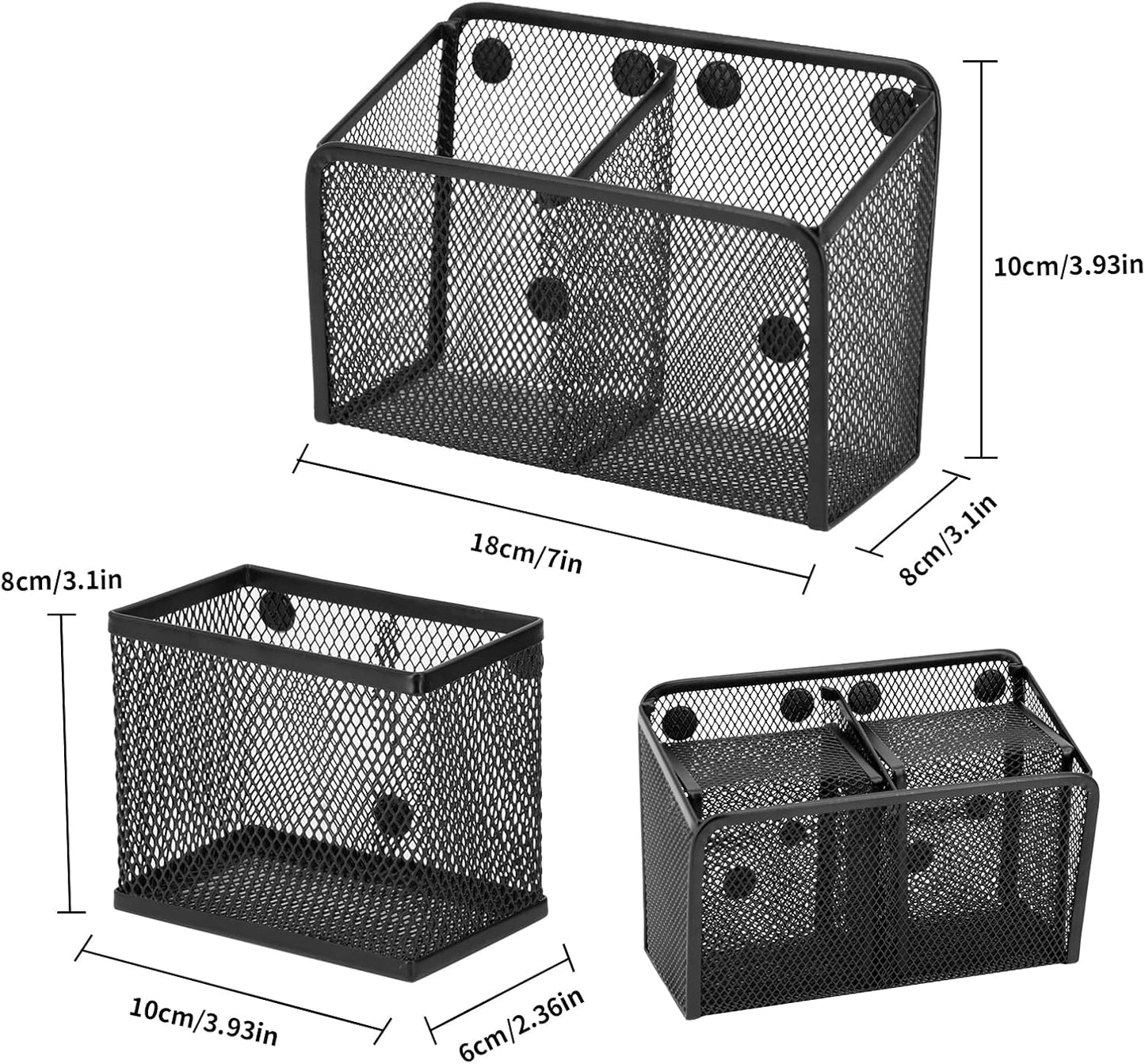 Neudeco Locker Shelf Organizer, Magnetic Pencil Holder, Metal Storage Basket for Whiteboard, Refrigerator, Ideal Cabinet for School, Black (Pack 3L)