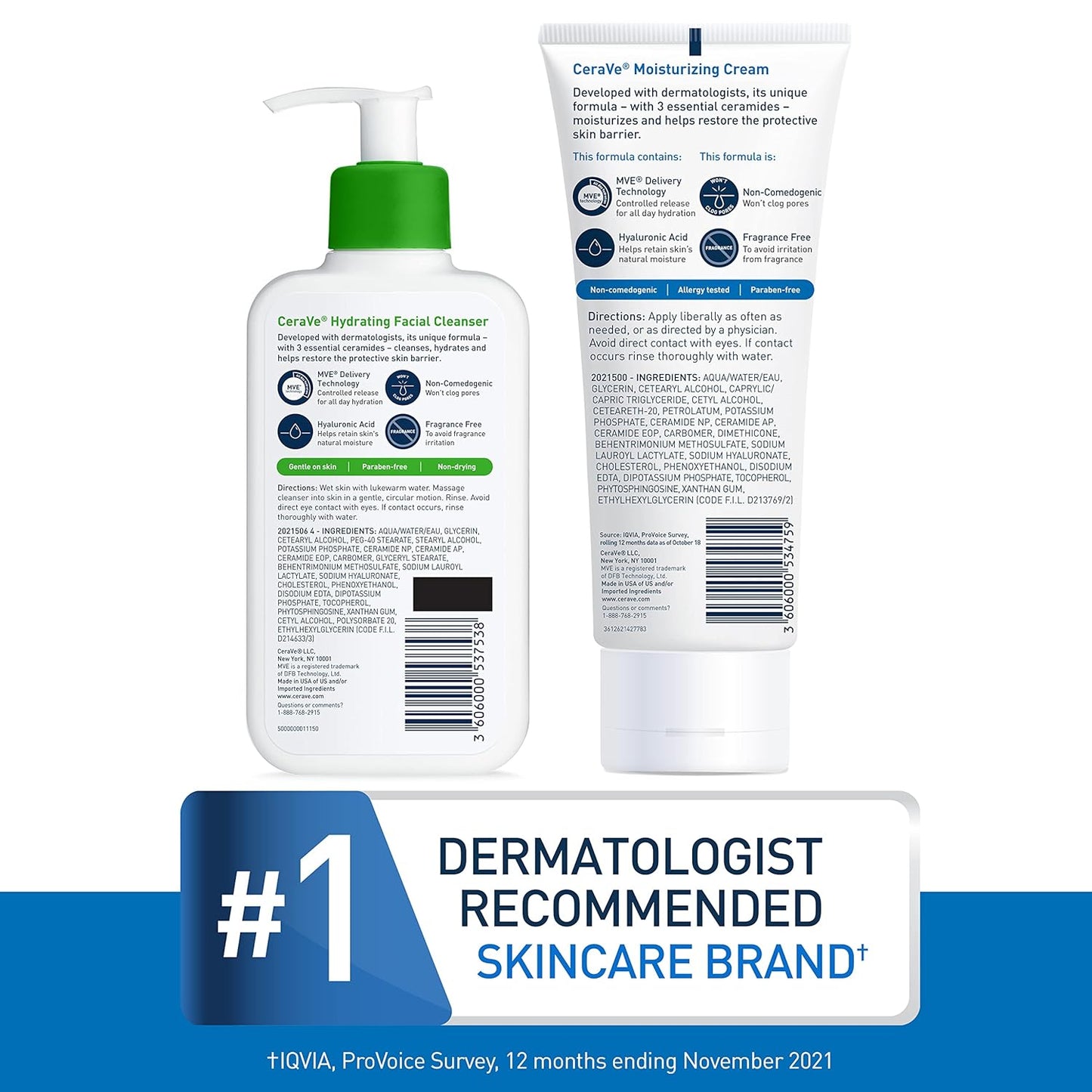 CeraVe Hydrating Skin Care Set, 8oz Moisturizing Cream & 8oz Hydrating Facial Cleanser, Ceramides + Hyaluronic Acid Moisturizer and Face Wash, Accepted by National Eczema Association