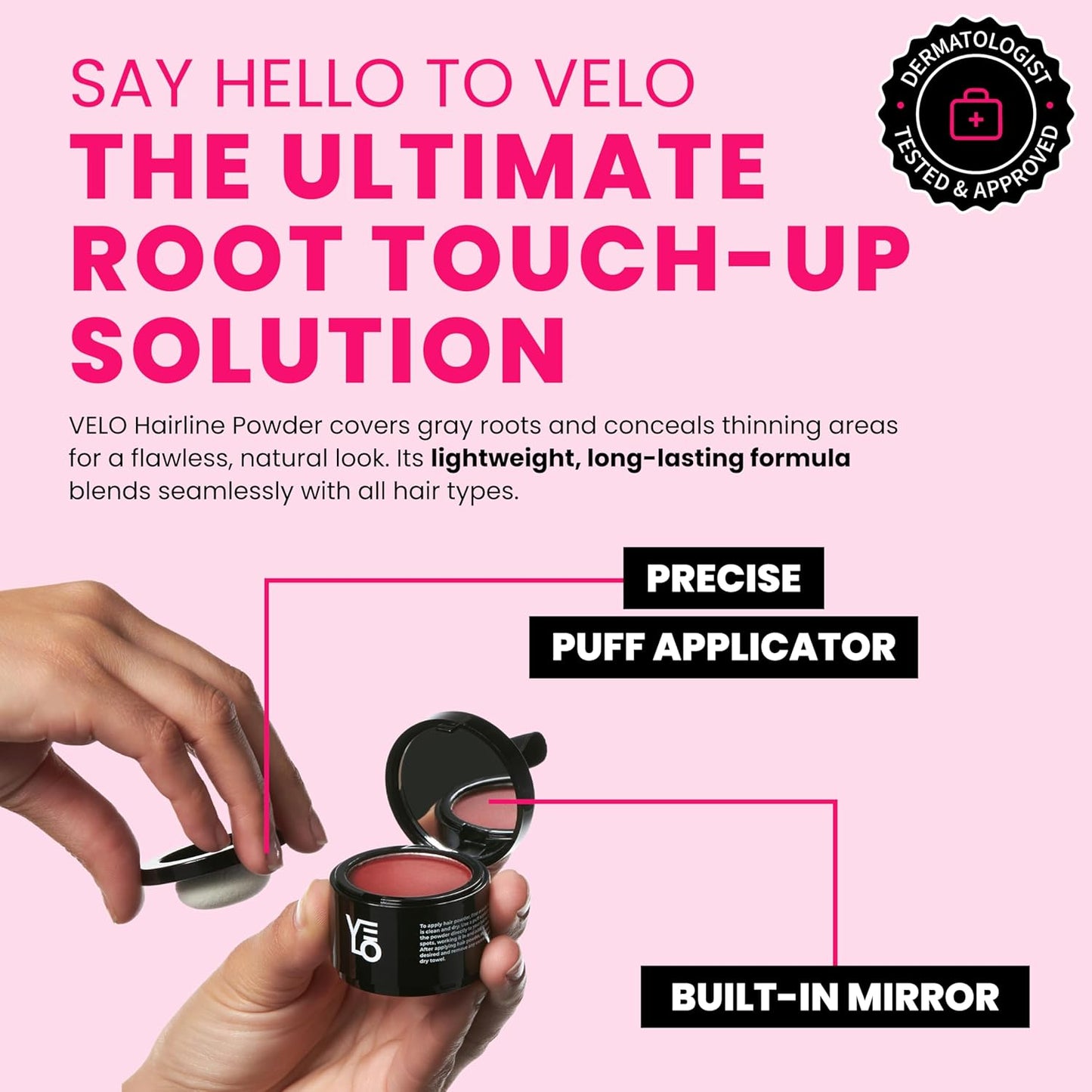 VELO Hairline Powder–RED BROWN Hair Root Touch Up Powder for Women & Men–Instantly Covers Gray Hair, Thinning Hair & Bald Spots–Sweatproof Root Cover Up–Puff & Mirror Compact, 13 Shades