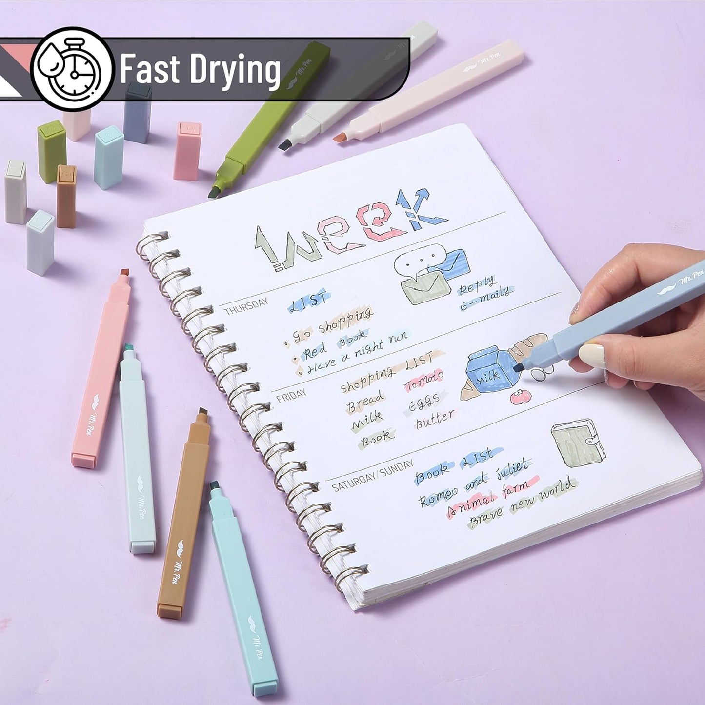 Mr. Pen- Aesthetic Highlighters, 8 Pack, Chisel Tip, Natural Earth, Cute Highlighters Assorted Colors