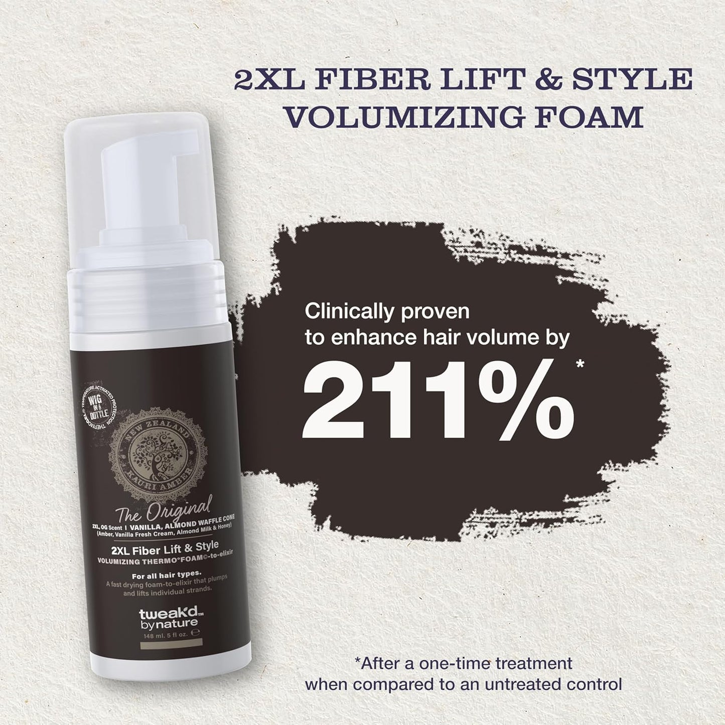 Tweak’d by Nature - 2XL Fiber Lift & Style Volumizing Foam, Styling Foam and Mousse for Hair Volume, Heat Protectant, Hydrating for Long-Lasting Softness, Cruelty Free (5oz)