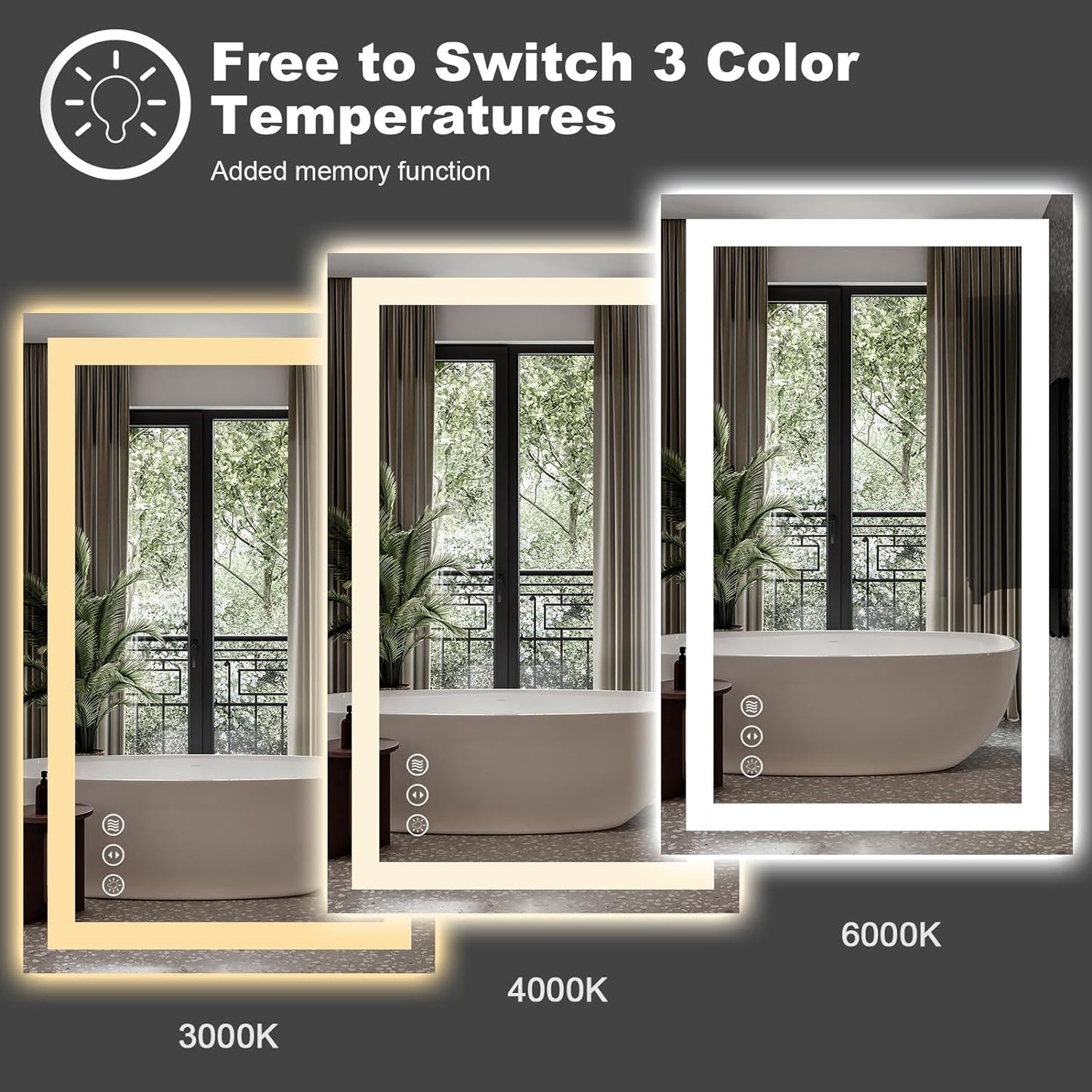 Amorho LED Bathroom Mirror 44" X36" with Front and Backlight, Stepless Dimmable Wall Mirrors with Anti-Fog, Shatter-Proof, Memory, 3 Colors, Double LED Vanity Mirror(Horizontal/Vertical)