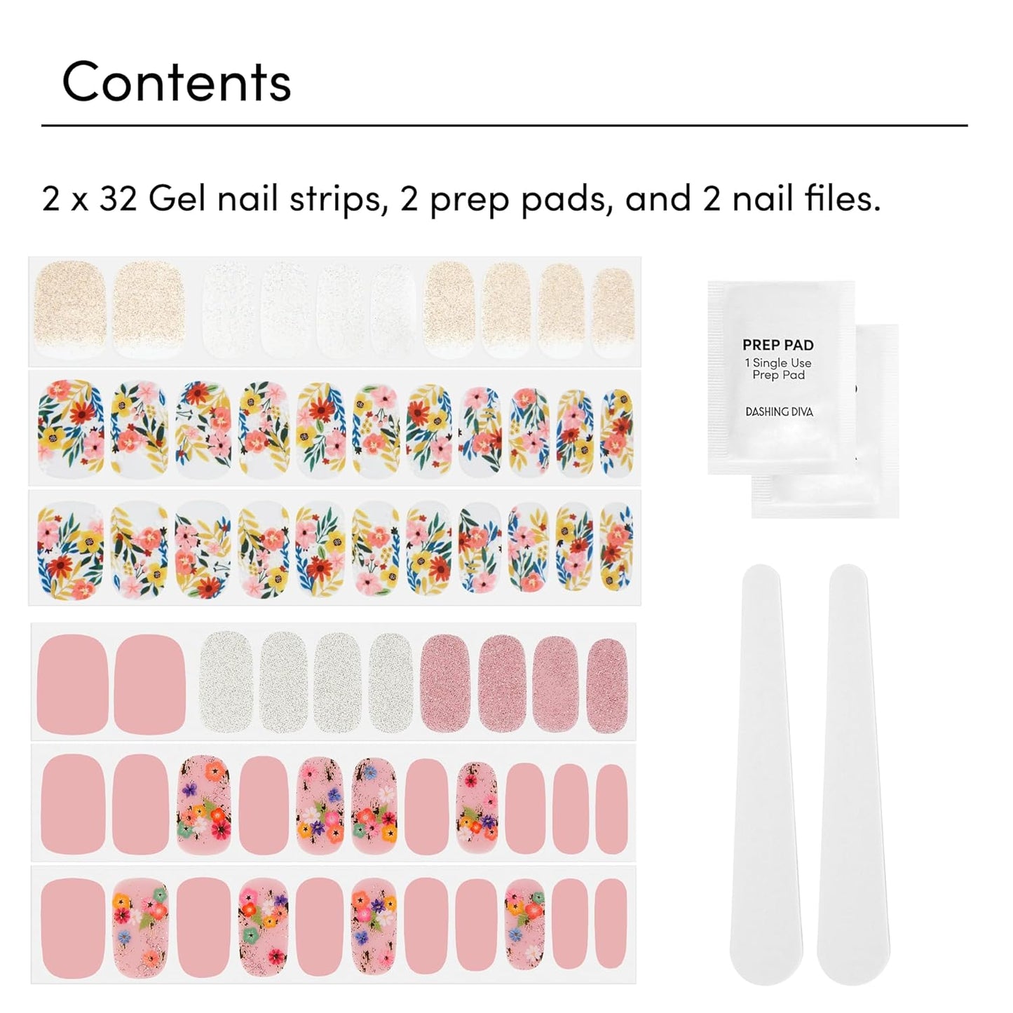 Dashing Diva Gloss Nail Strips Bundle - The Spring Florals Collection - Wallflower Frenzy & Bug Off - UV Free, Chip Resistant, Long Lasting Gel Stickers - Contains 2 Sets
