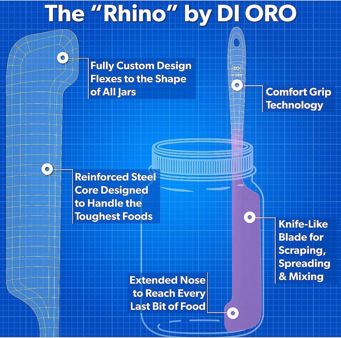 DI ORO Silicone Jar Spatulas for Scraping - Rubber Spatulas Silicone Heat Resistant - Kitchen Spatulas Nonstick Cookware Safe - Silicone Utensil Set for Blenders, Mixing, & Baking, (5pc, Lavender)