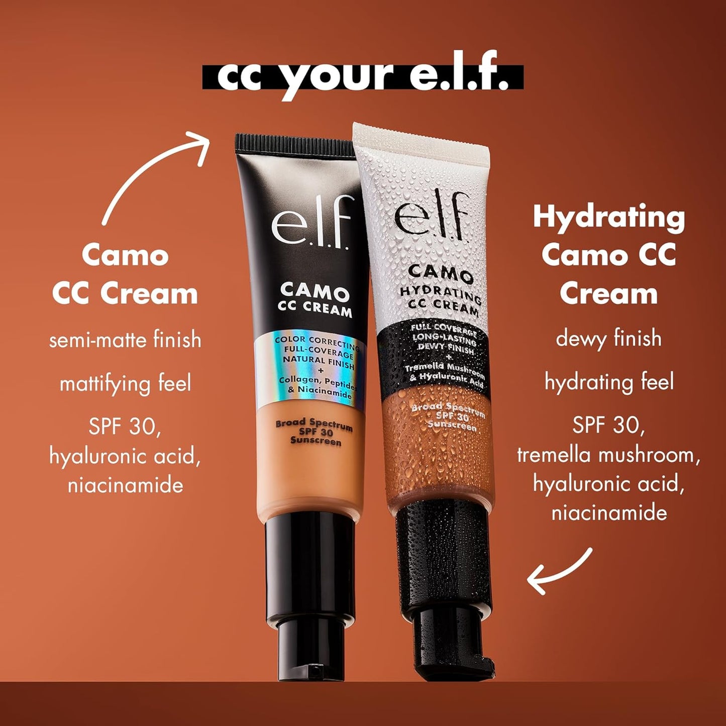 e.l.f. Hydrating Camo CC Cream, SPF 30, Color Correcting Full Coverage Foundation For A Dewy Finish, Vegan & Cruelty-Free, Fair 140 W