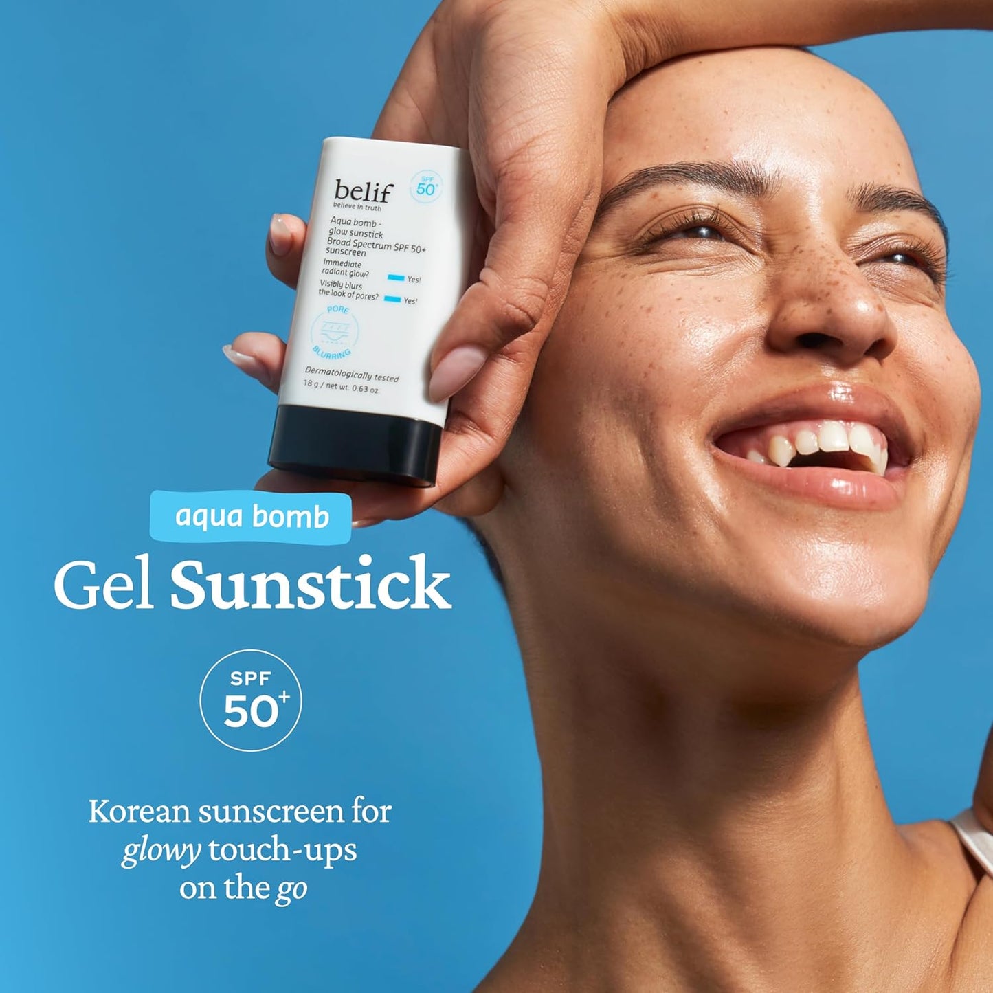 belif Aqua Bomb Niacinamide Sunscreen Stick SPF 50+ PA++++ – Korean Sunstick for Face with Hyaluronic Acid, No White Cast, Lightweight Velvet Finish, Daily UV Protection, Semi-Matte Glow, 0.63 oz