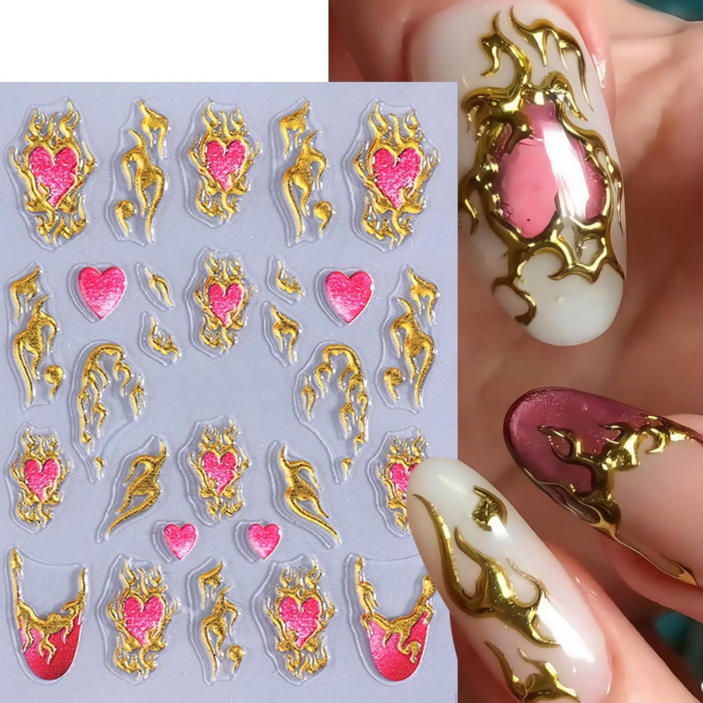 3 Sheets Bohemian Style Nail Decals Embossed Star Nail Art Stickers 5D Self-Adhesive Sun Moon Nail Stickers Flame Heart French Designs Nails Decor Boho Manicure Accessories for Women Nail Supplies